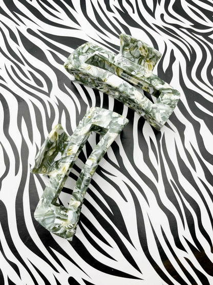 Large Khaki and White Marble Claw Hair Clip from Sapphire Frills