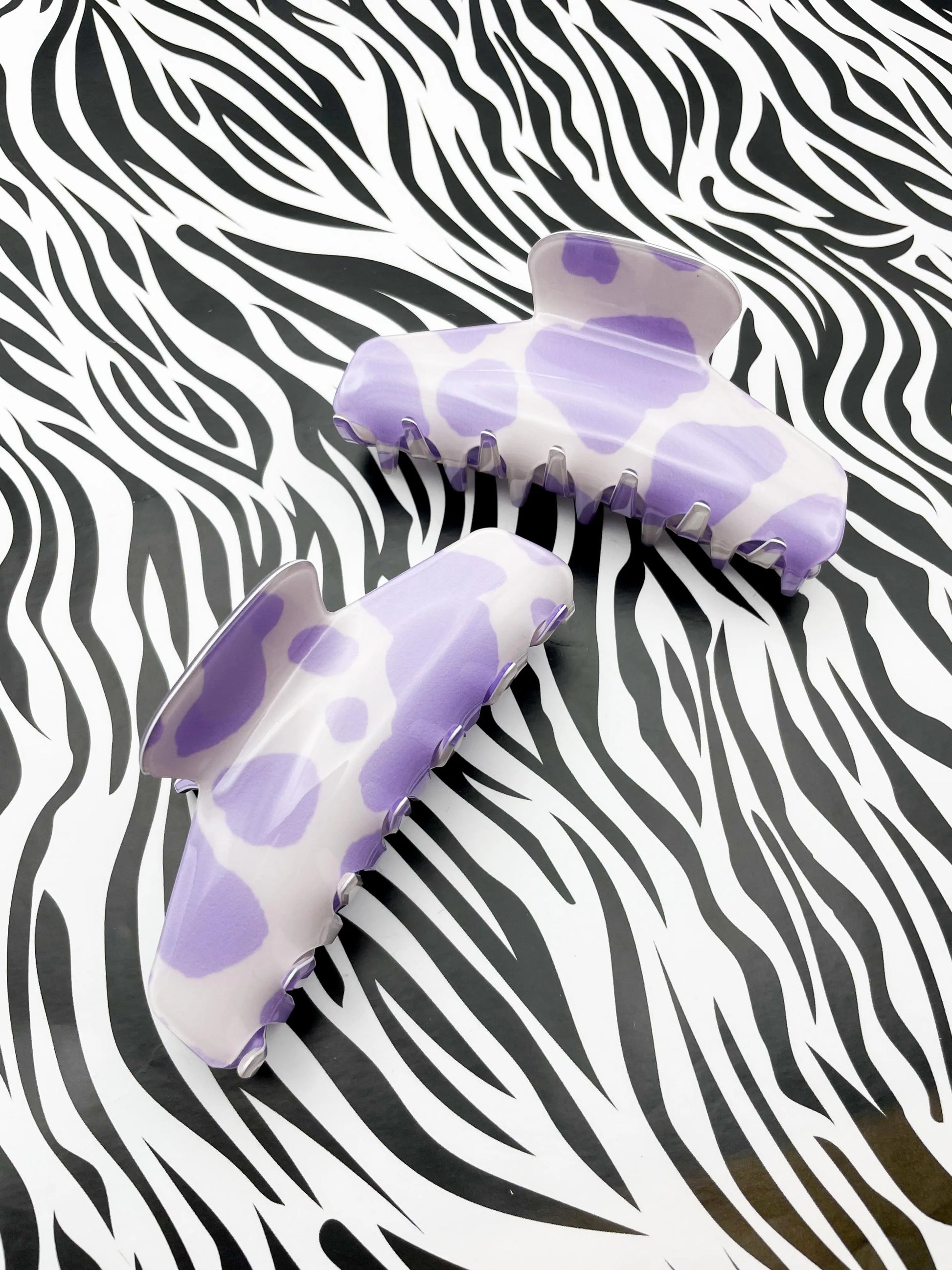 Large Lilac Cow Print Claw Hair Clip from Sapphire Frills