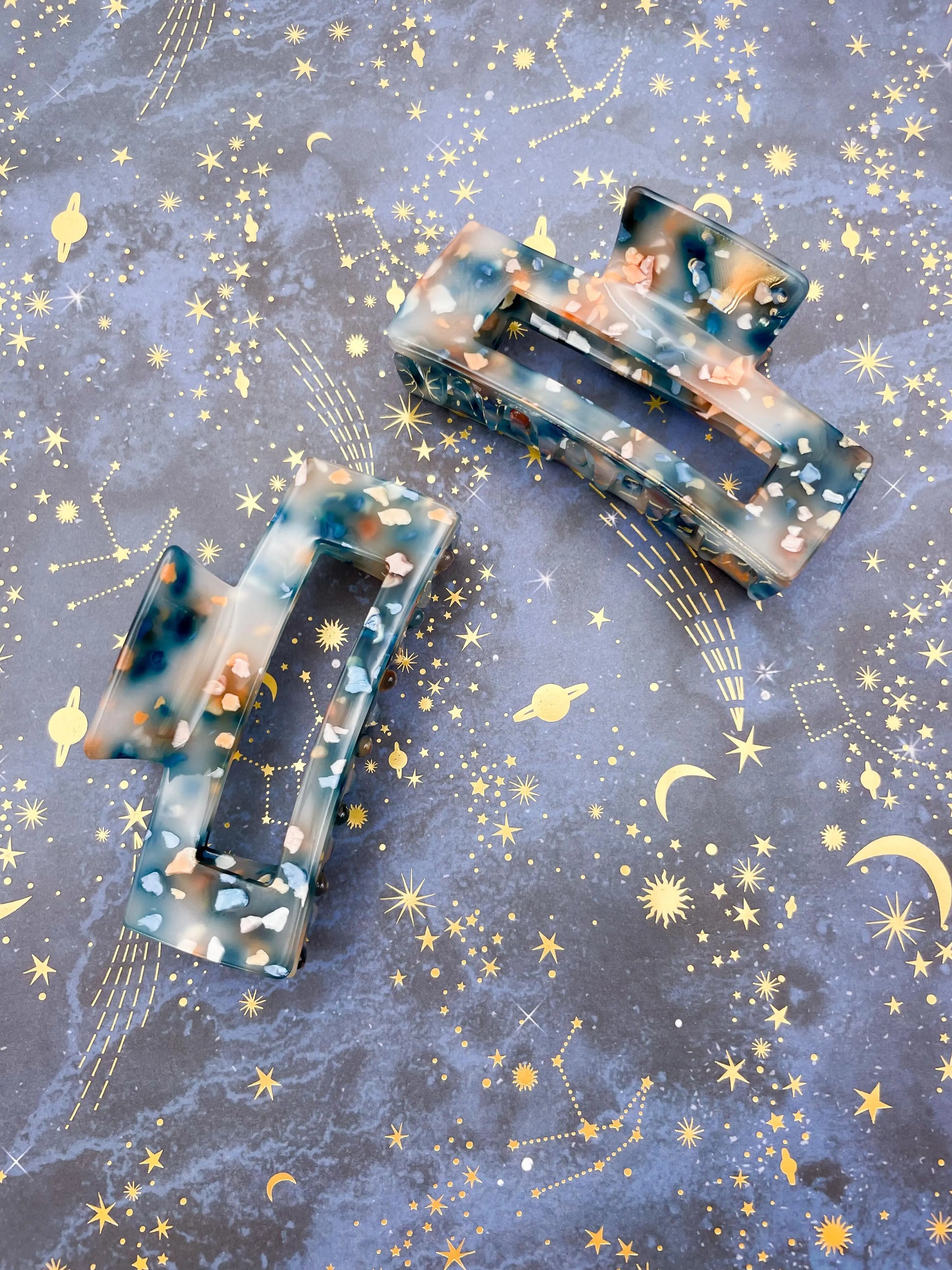 Large Navy, Bronze and Peach Terrazzo Melt Claw Hair Clip from Sapphire Frills