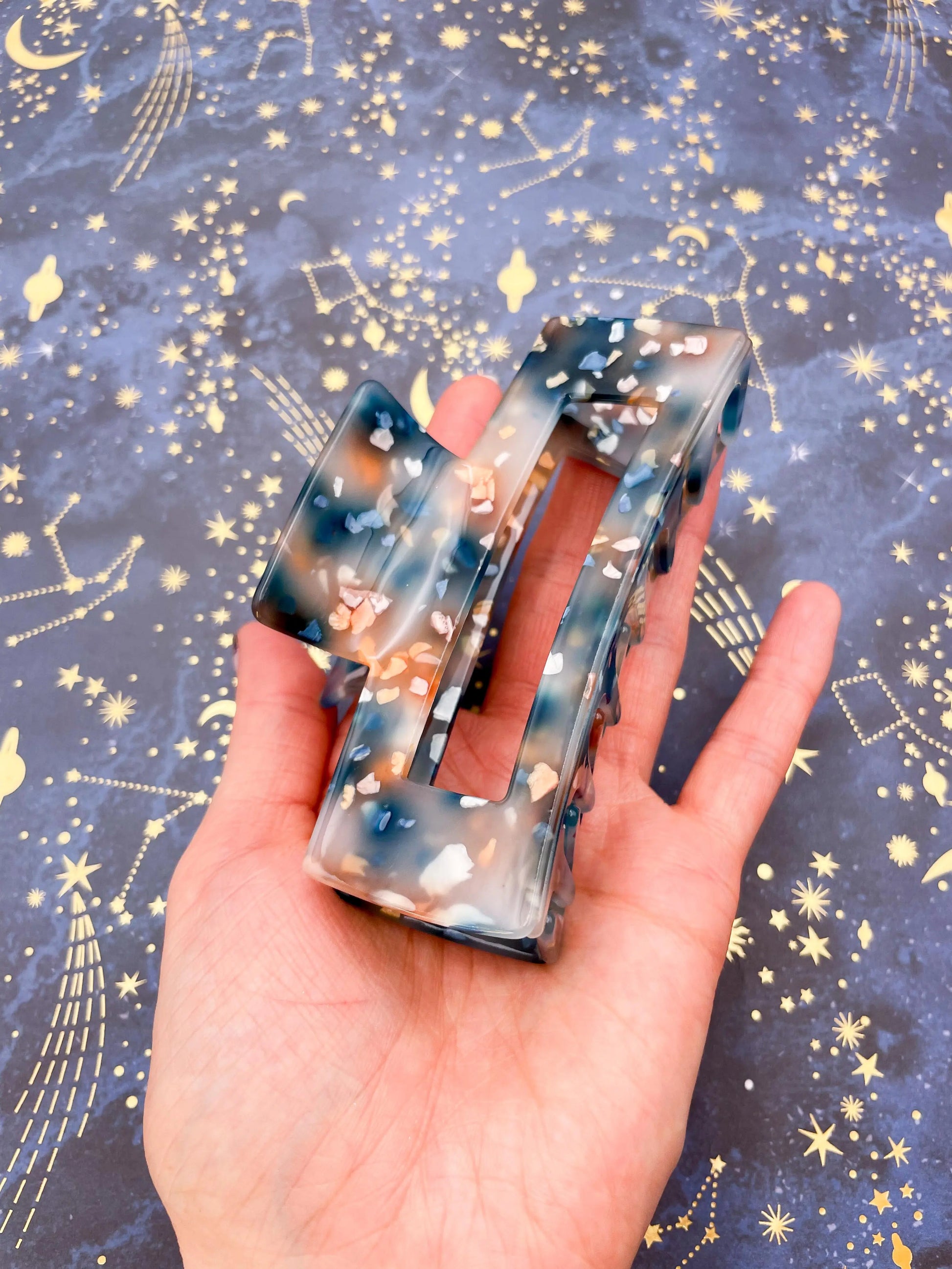 Large Navy, Bronze and Peach Terrazzo Melt Claw Hair Clip from Sapphire Frills