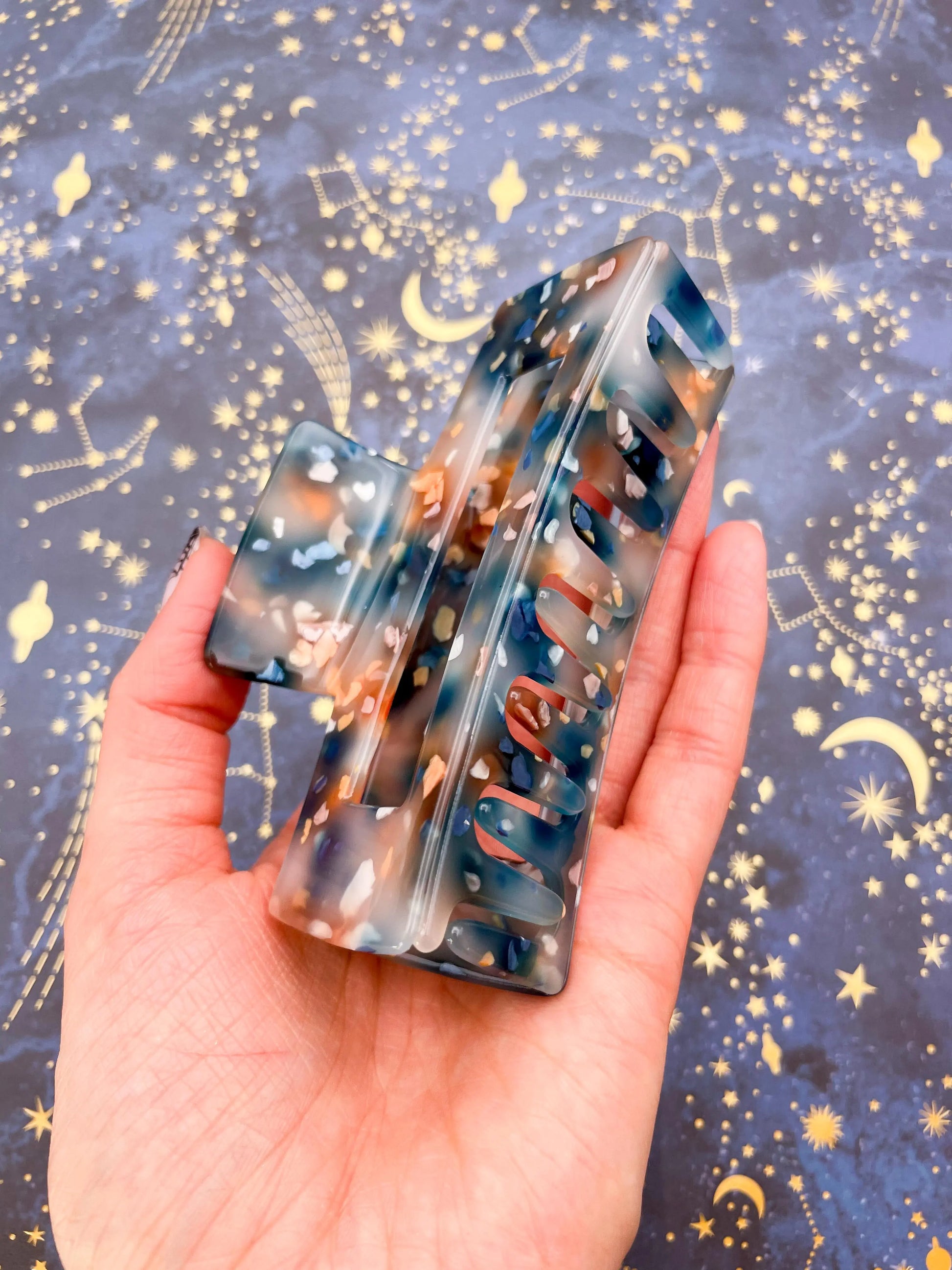 Large Navy, Bronze and Peach Terrazzo Melt Claw Hair Clip from Sapphire Frills