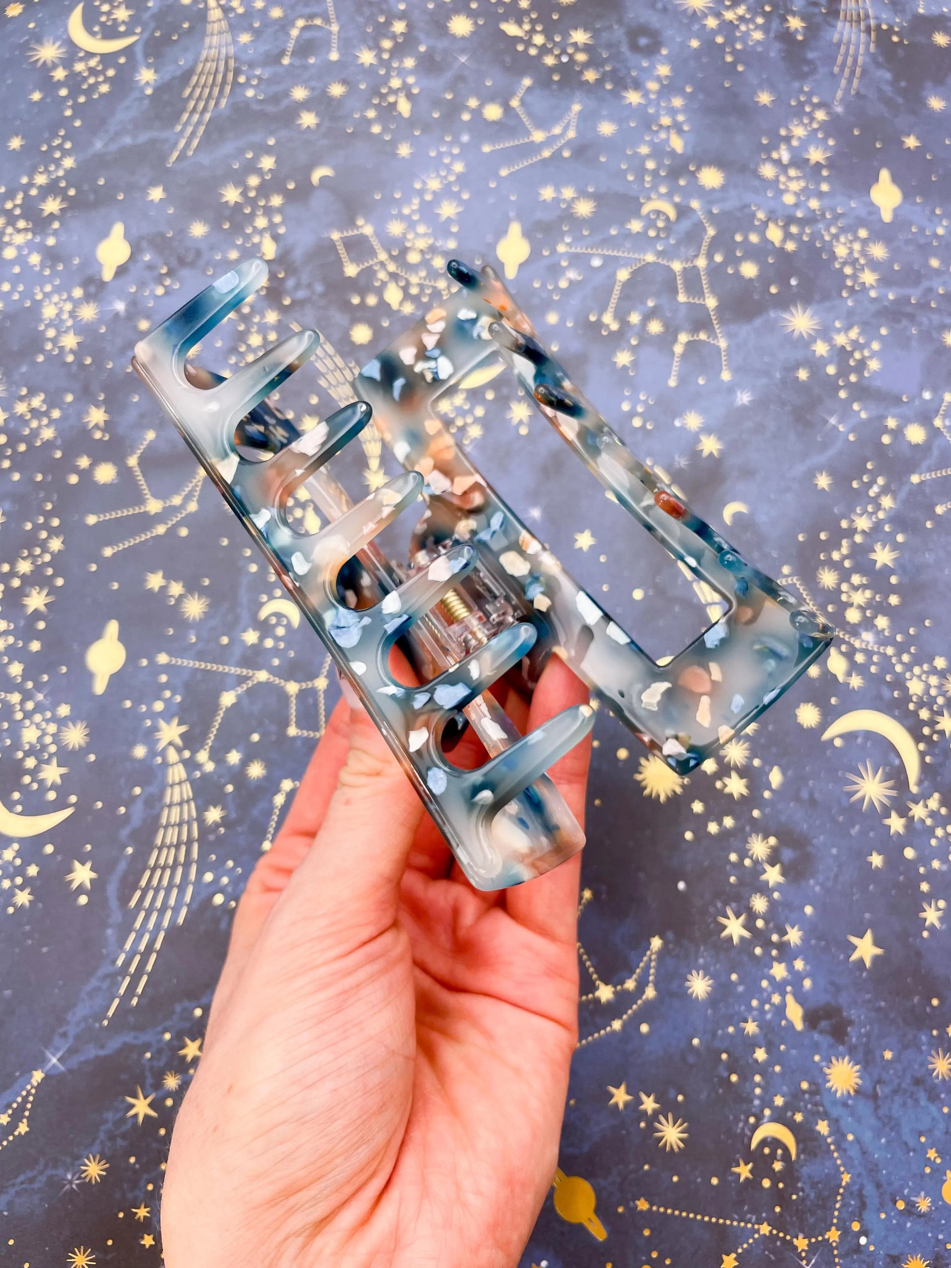 Large Navy, Bronze and Peach Terrazzo Melt Claw Hair Clip from Sapphire Frills