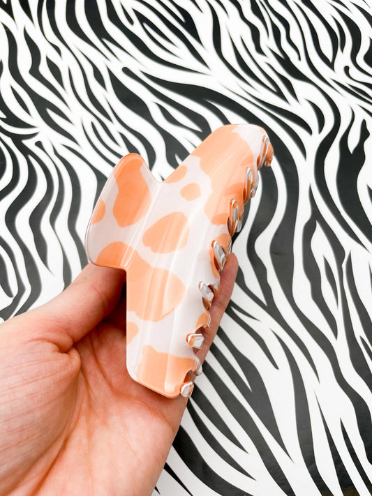 Large Peach Cow Print Claw Hair Clip from Sapphire Frills