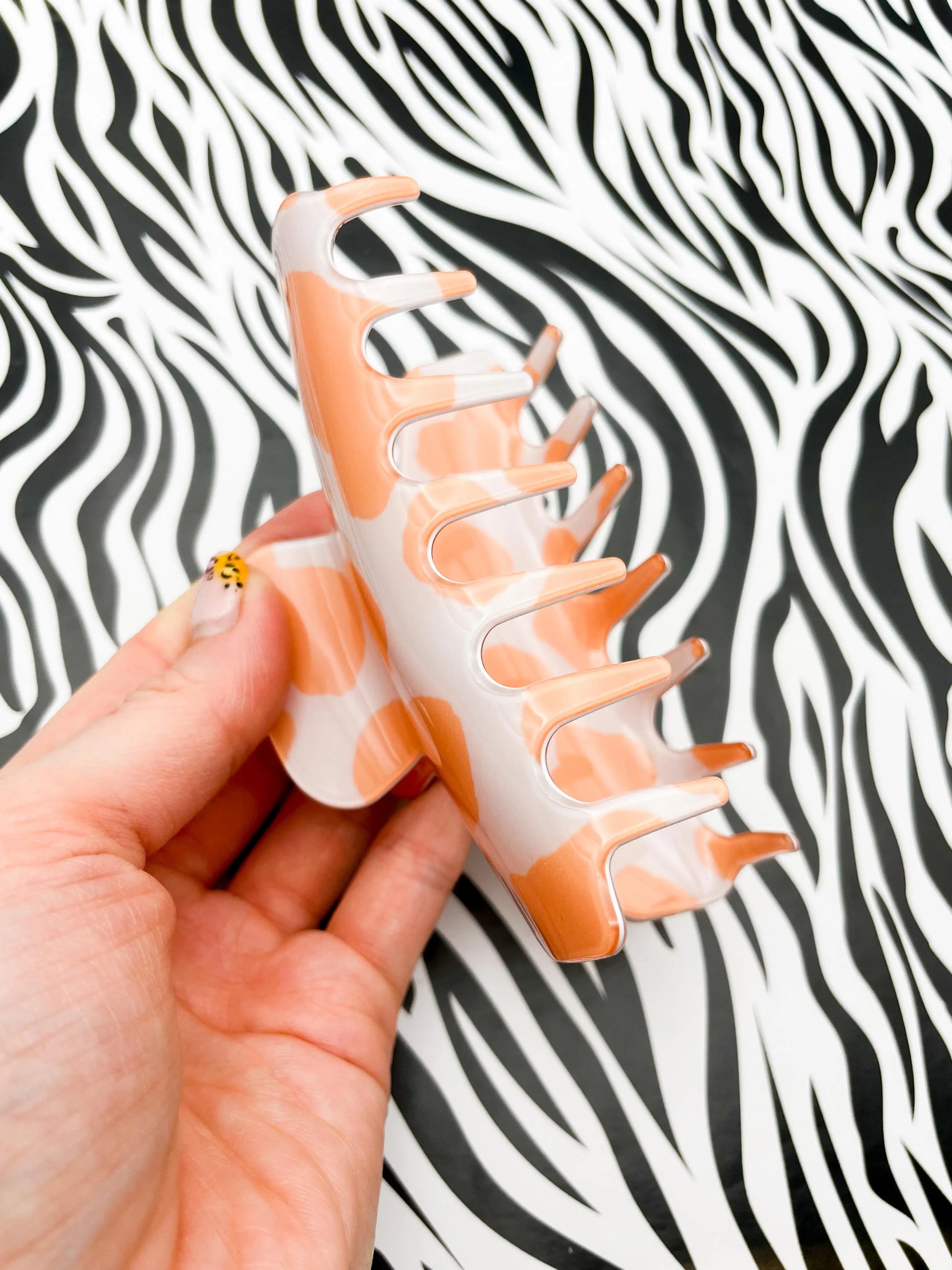 Large Peach Cow Print Claw Hair Clip from Sapphire Frills