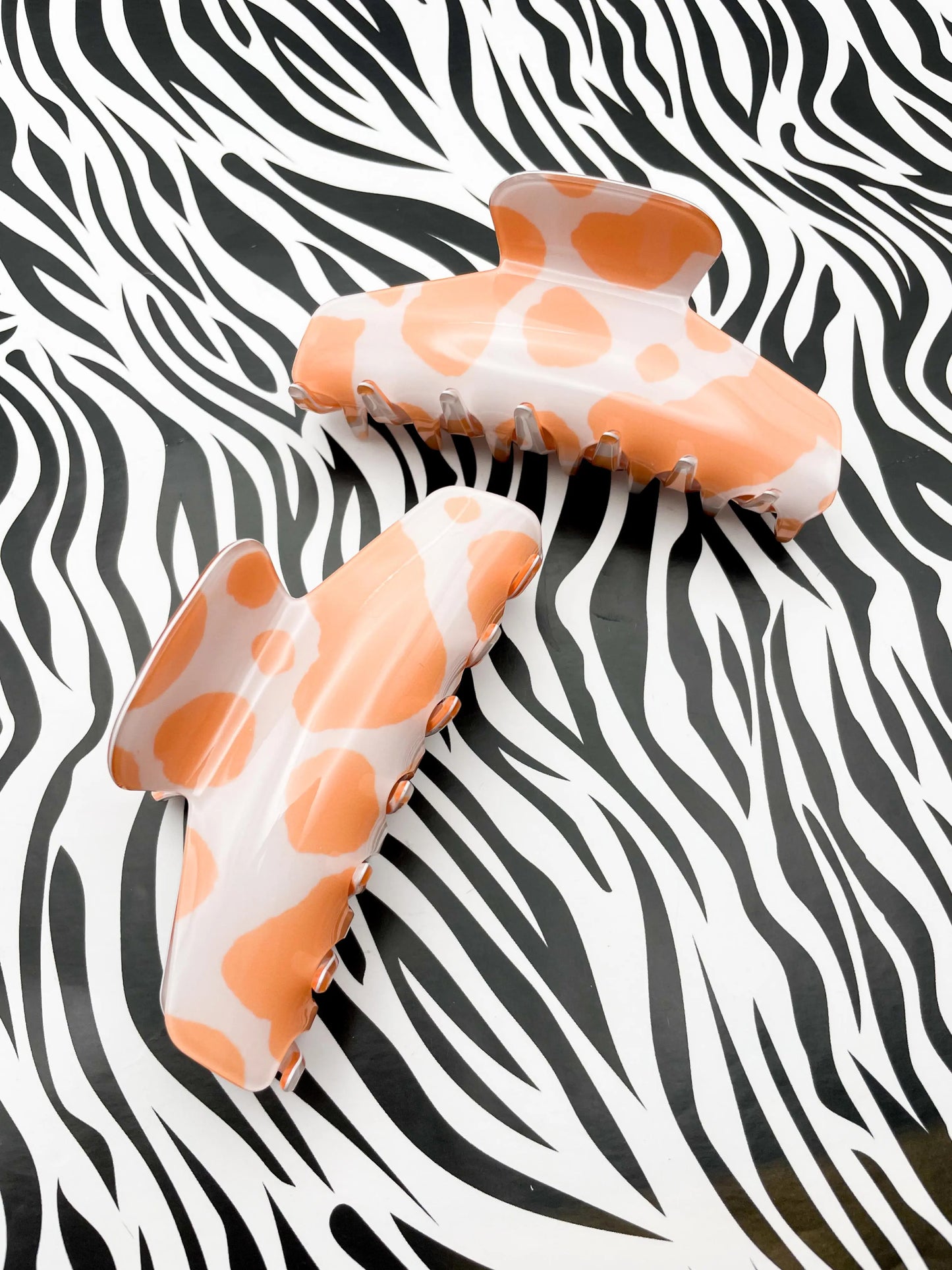 Large Peach Cow Print Claw Hair Clip from Sapphire Frills