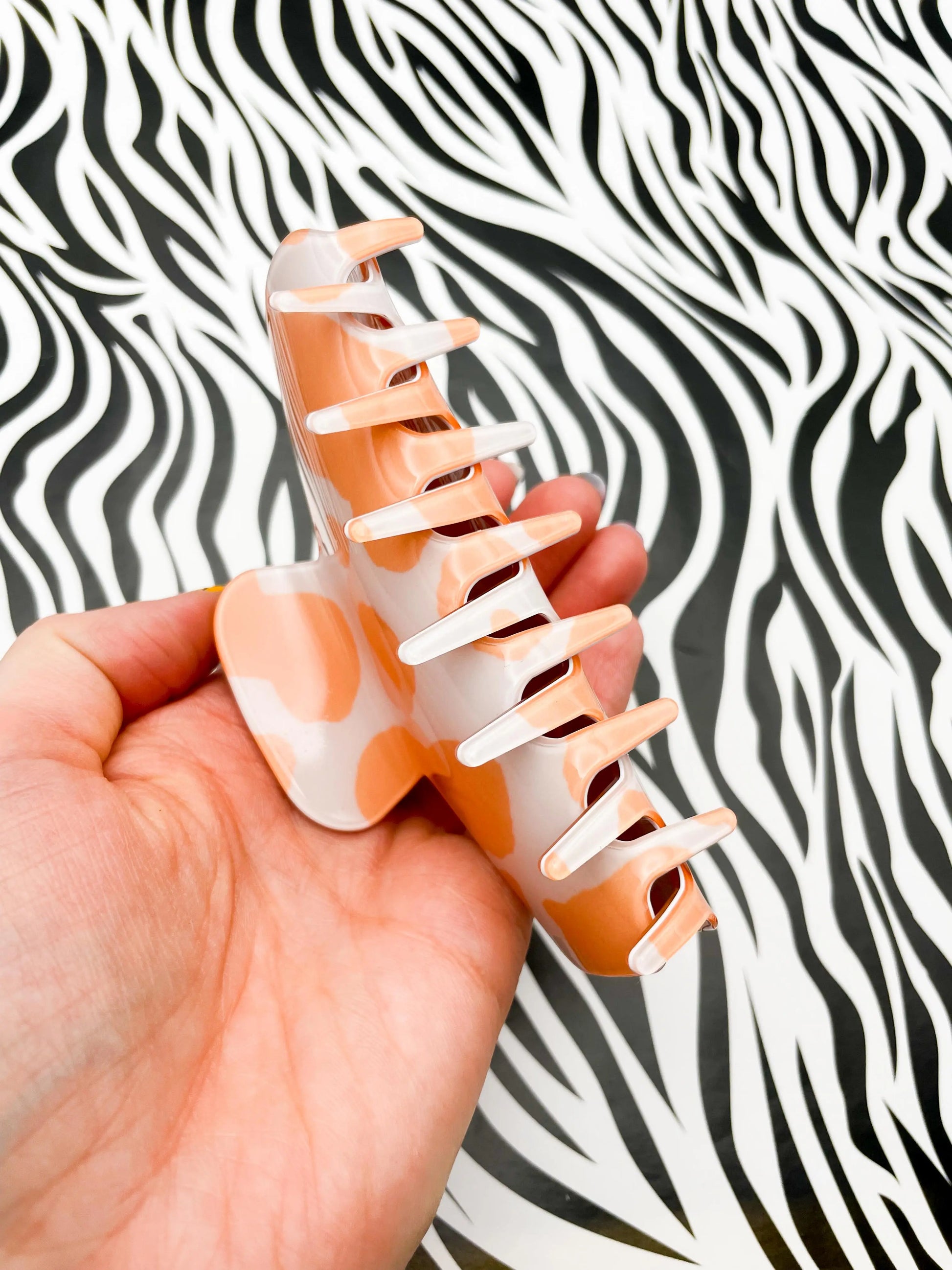 Large Peach Cow Print Claw Hair Clip from Sapphire Frills