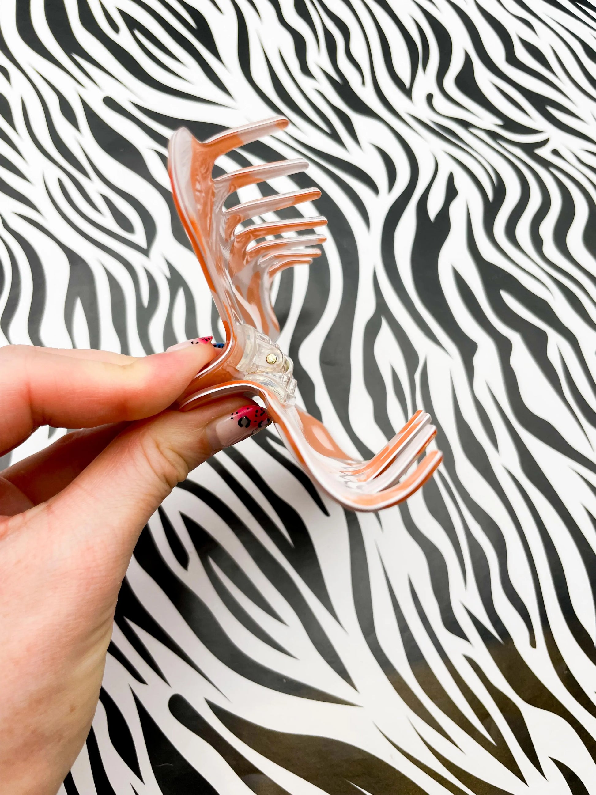 Large Peach Cow Print Claw Hair Clip from Sapphire Frills