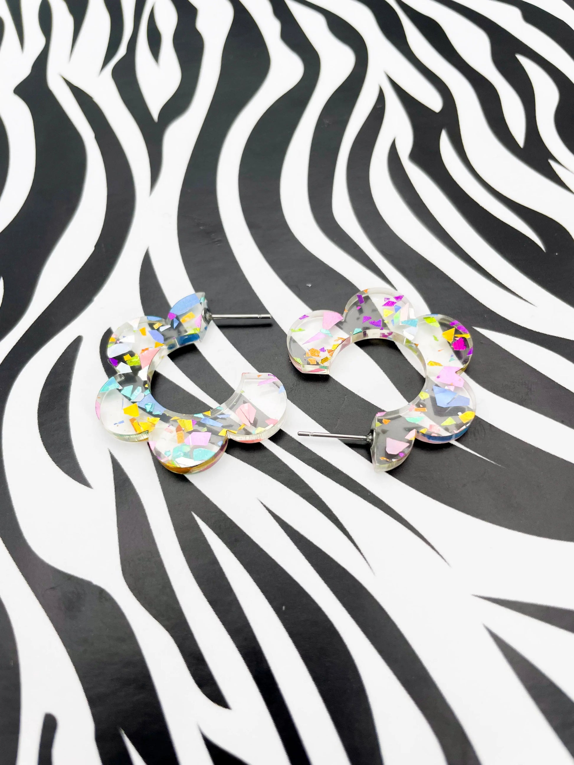 Large Rainbow Chunky Glitter Acrylic Flower Hoops from Sapphire Frills