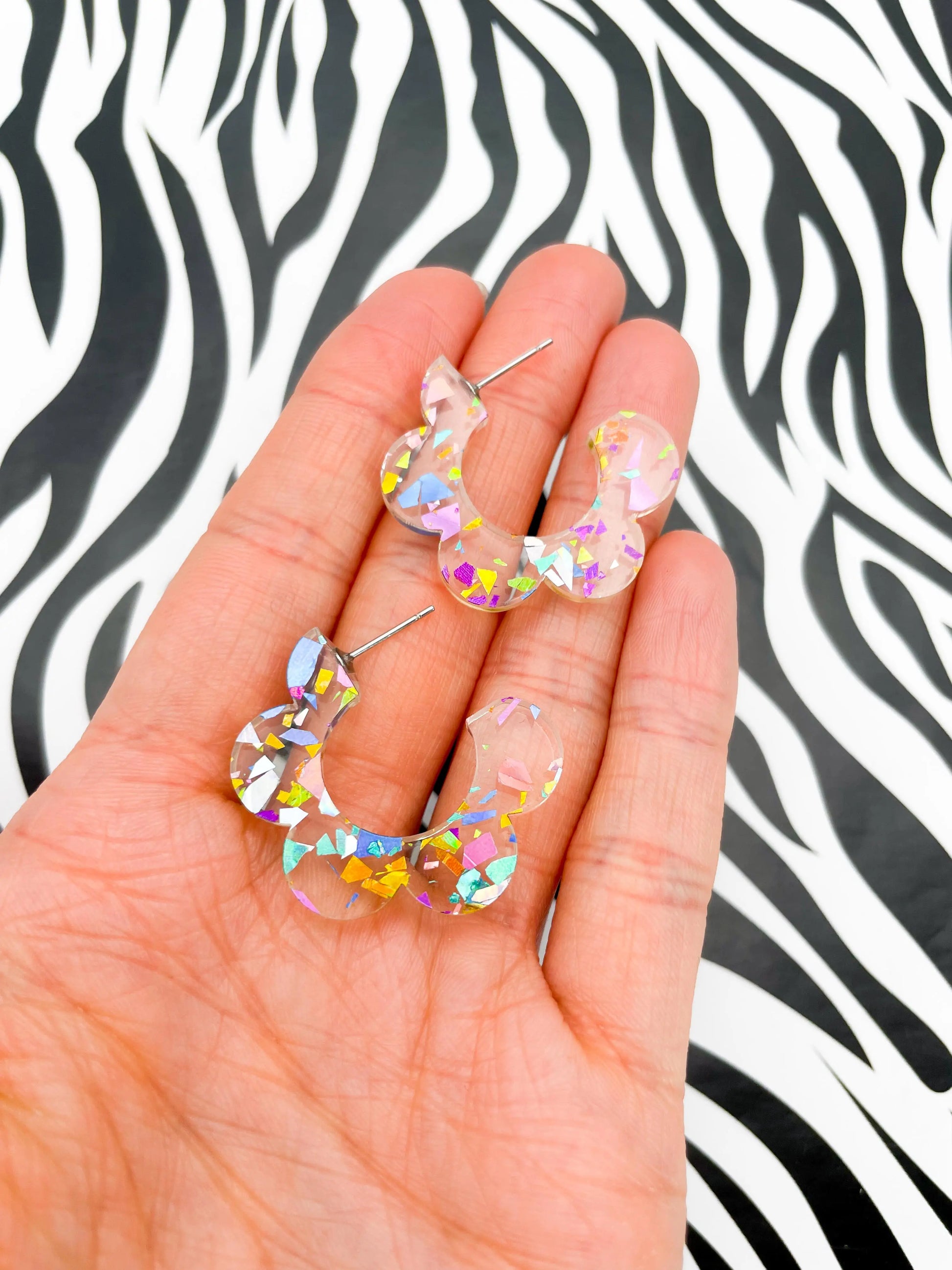 Large Rainbow Chunky Glitter Acrylic Flower Hoops from Sapphire Frills