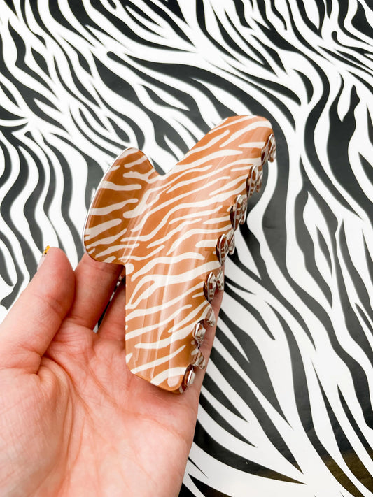 Large Tan Zebra Print Claw Hair Clip from Sapphire Frills