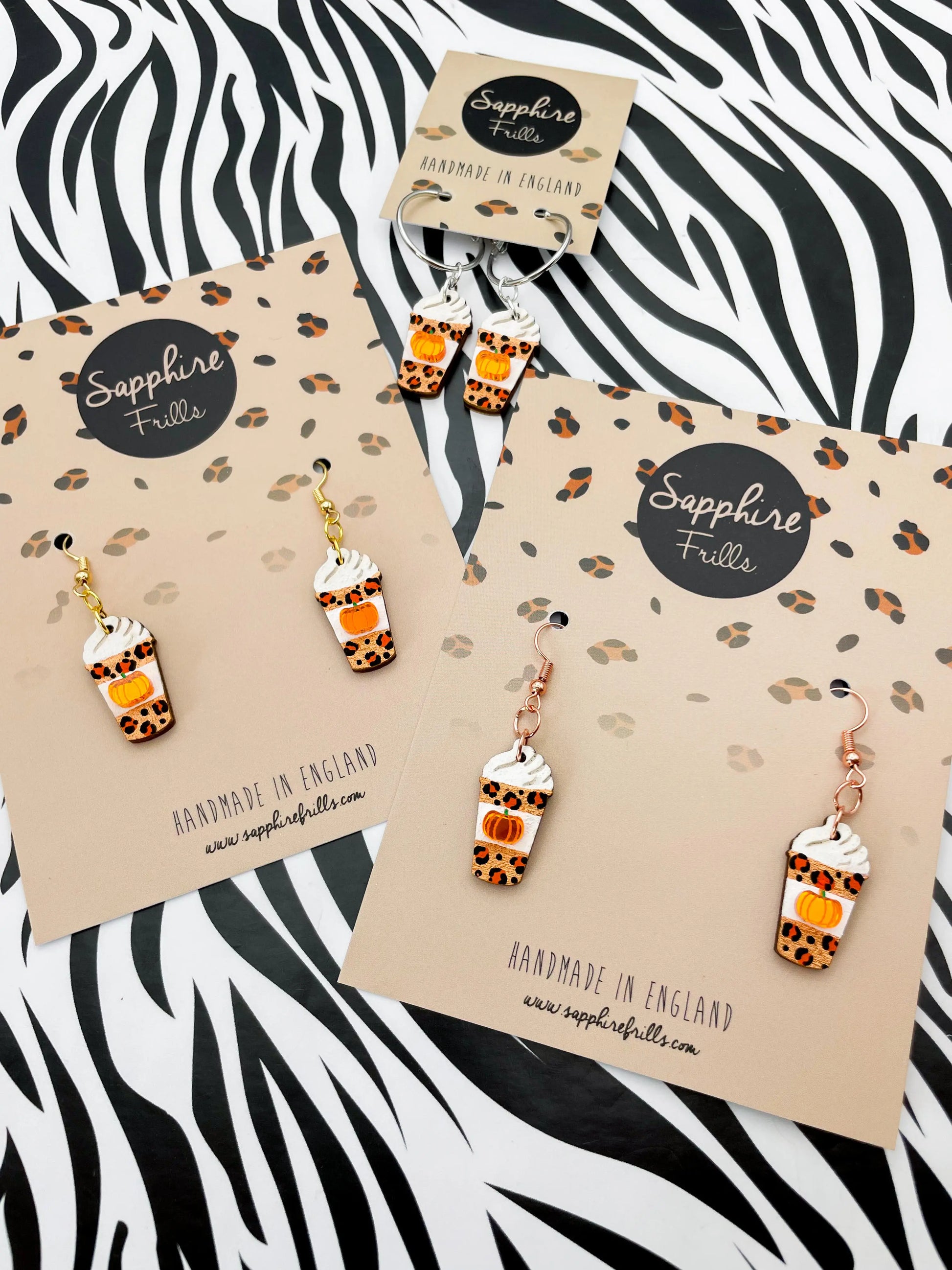 Medium Bronze and Orange Acrylic Mirror Leopard Print Pumpkin Spiced Latte Dangle Earrings from Sapphire Frills