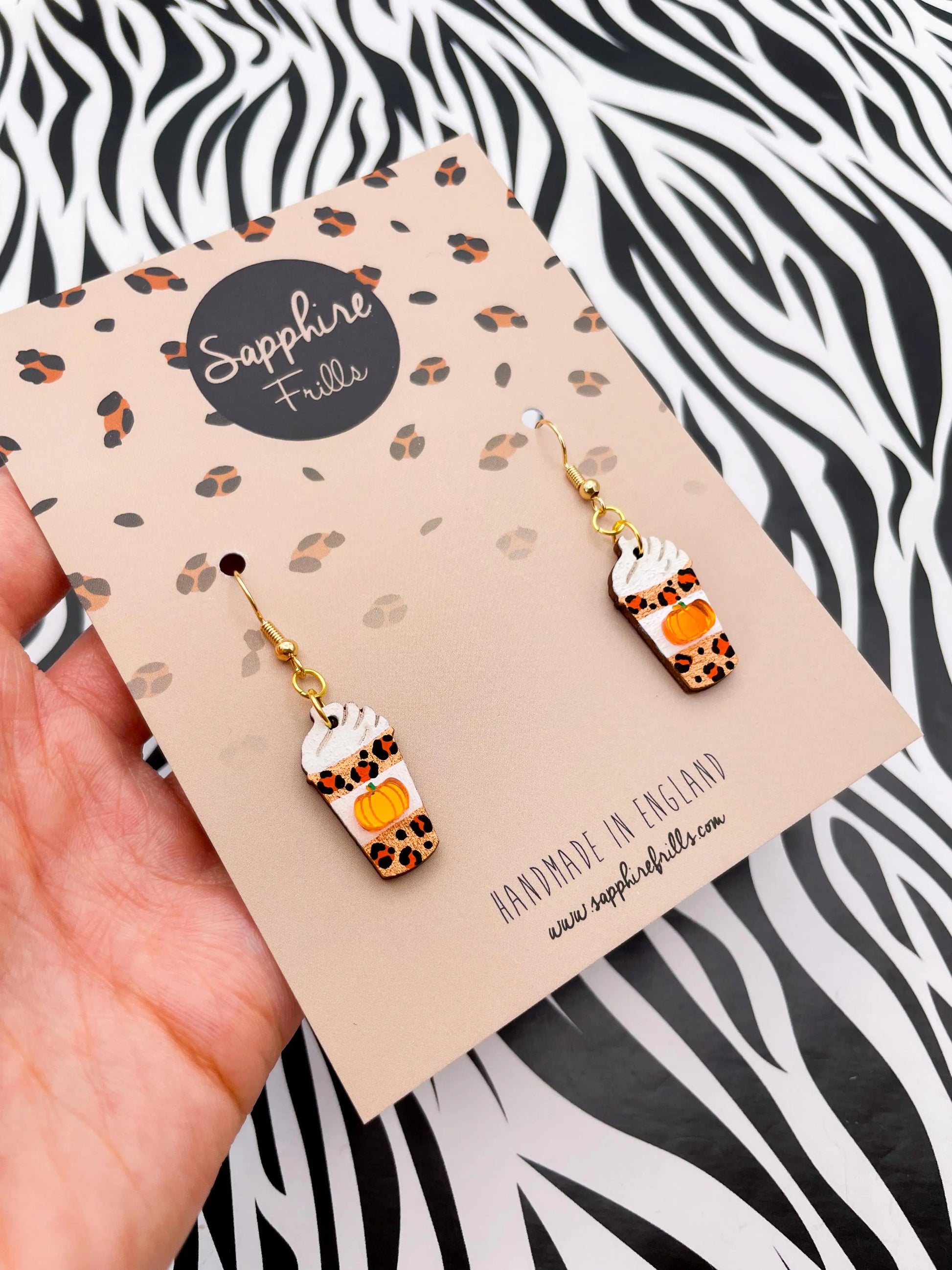 Medium Bronze and Orange Acrylic Mirror Leopard Print Pumpkin Spiced Latte Dangle Earrings from Sapphire Frills