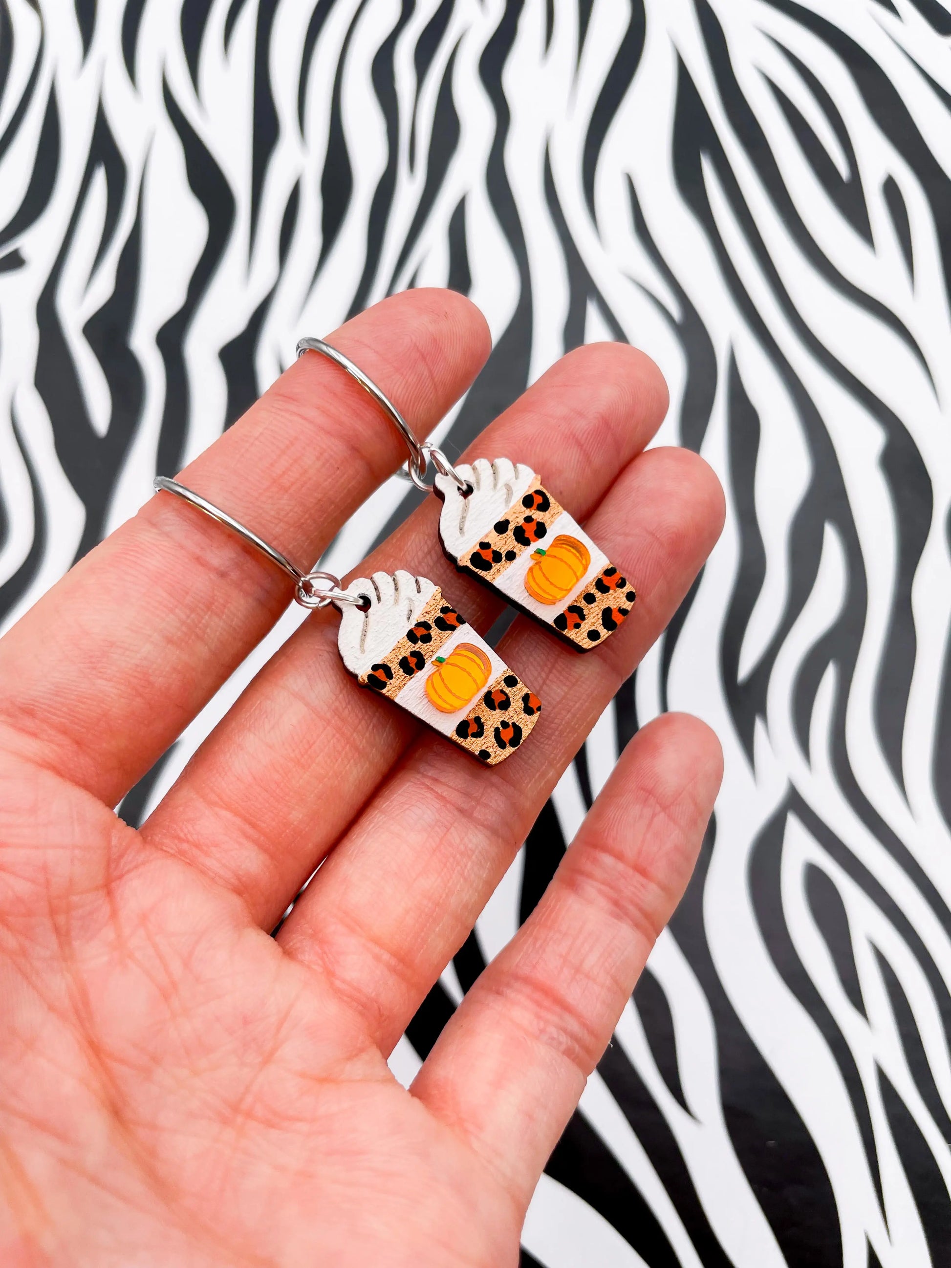 Medium Bronze and Orange Acrylic Mirror Leopard Print Pumpkin Spiced Latte Dangle Earrings from Sapphire Frills