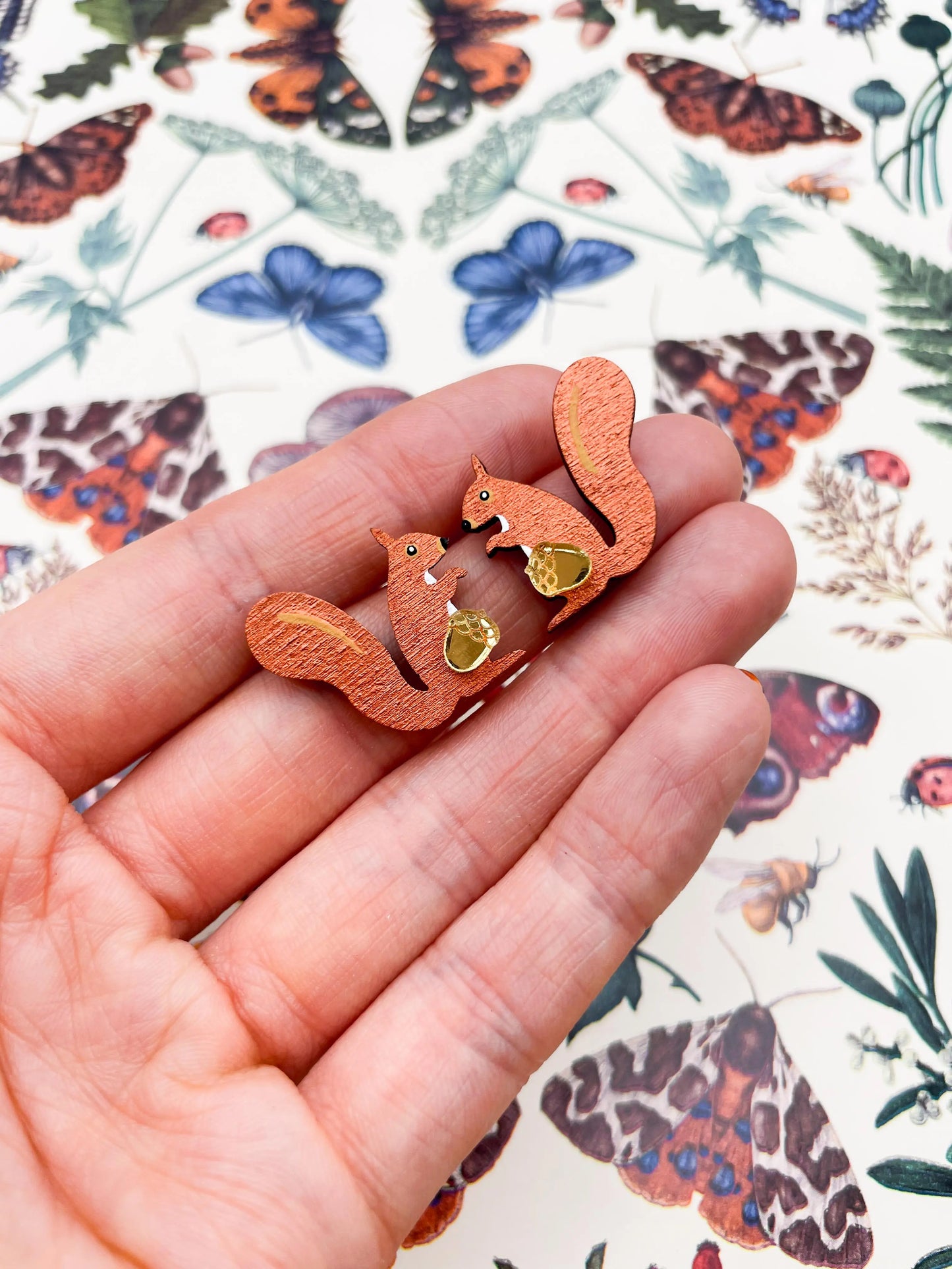 Medium Copper and Gold Acrylic Mirror Squirrel Stud Earrings from Sapphire Frills