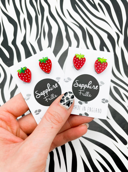 Medium Green Glitter Marble and Red Gloss Acrylic Strawberry Studs from Sapphire Frills