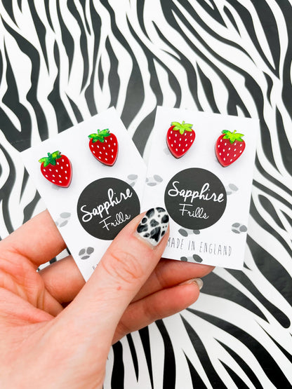 Medium Green Glitter Marble and Red Gloss Acrylic Strawberry Studs from Sapphire Frills