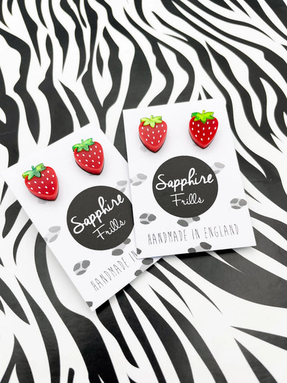 Medium Green Glitter Marble and Red Gloss Acrylic Strawberry Studs from Sapphire Frills