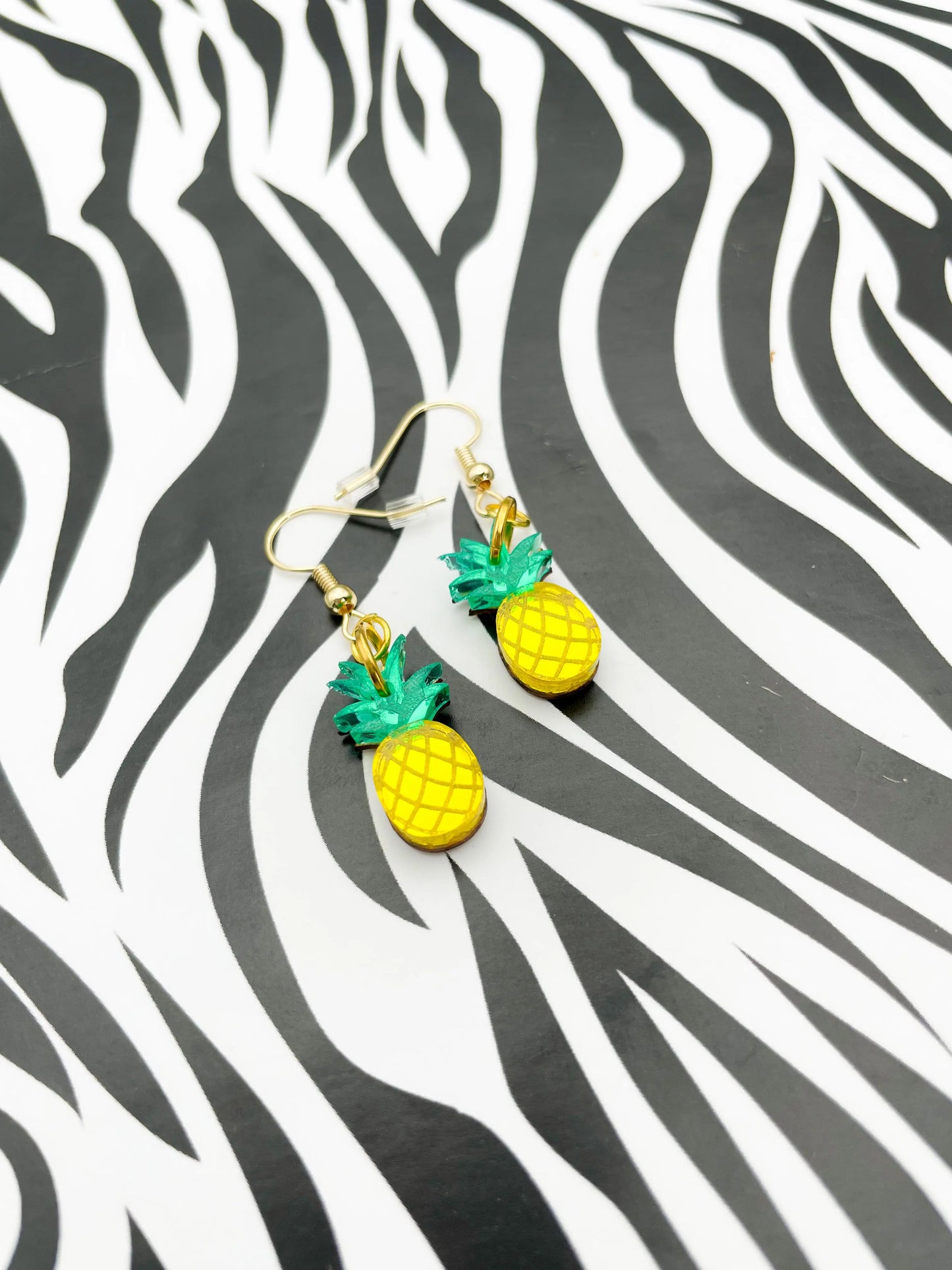 Medium Green and Yellow Acrylic Mirror Pineapple Dangle Earrings from Sapphire Frills