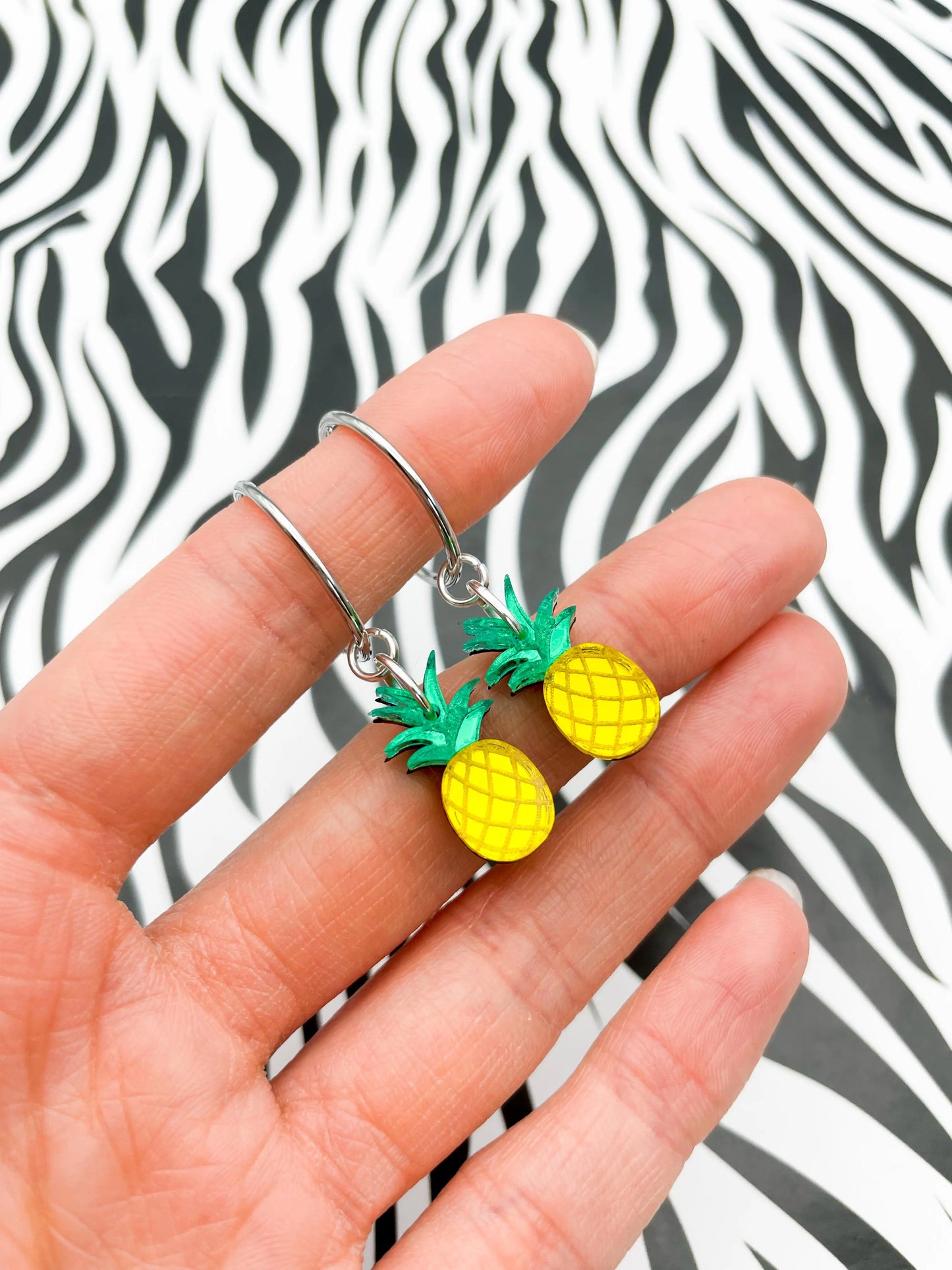 Medium Green and Yellow Acrylic Mirror Pineapple Dangle Earrings from Sapphire Frills