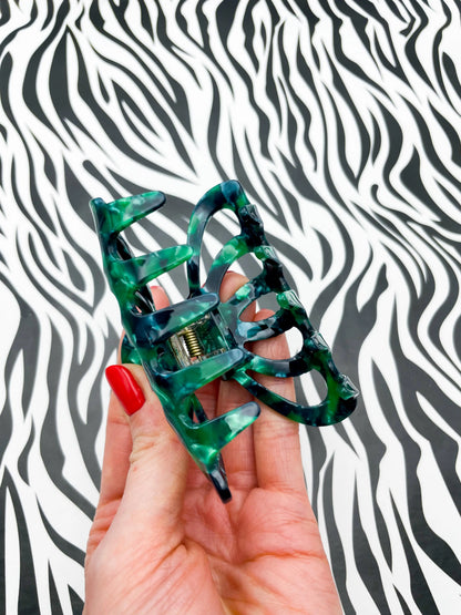 Medium Metallic Emerald and Navy Marble Claw Hair Clip from Sapphire Frills
