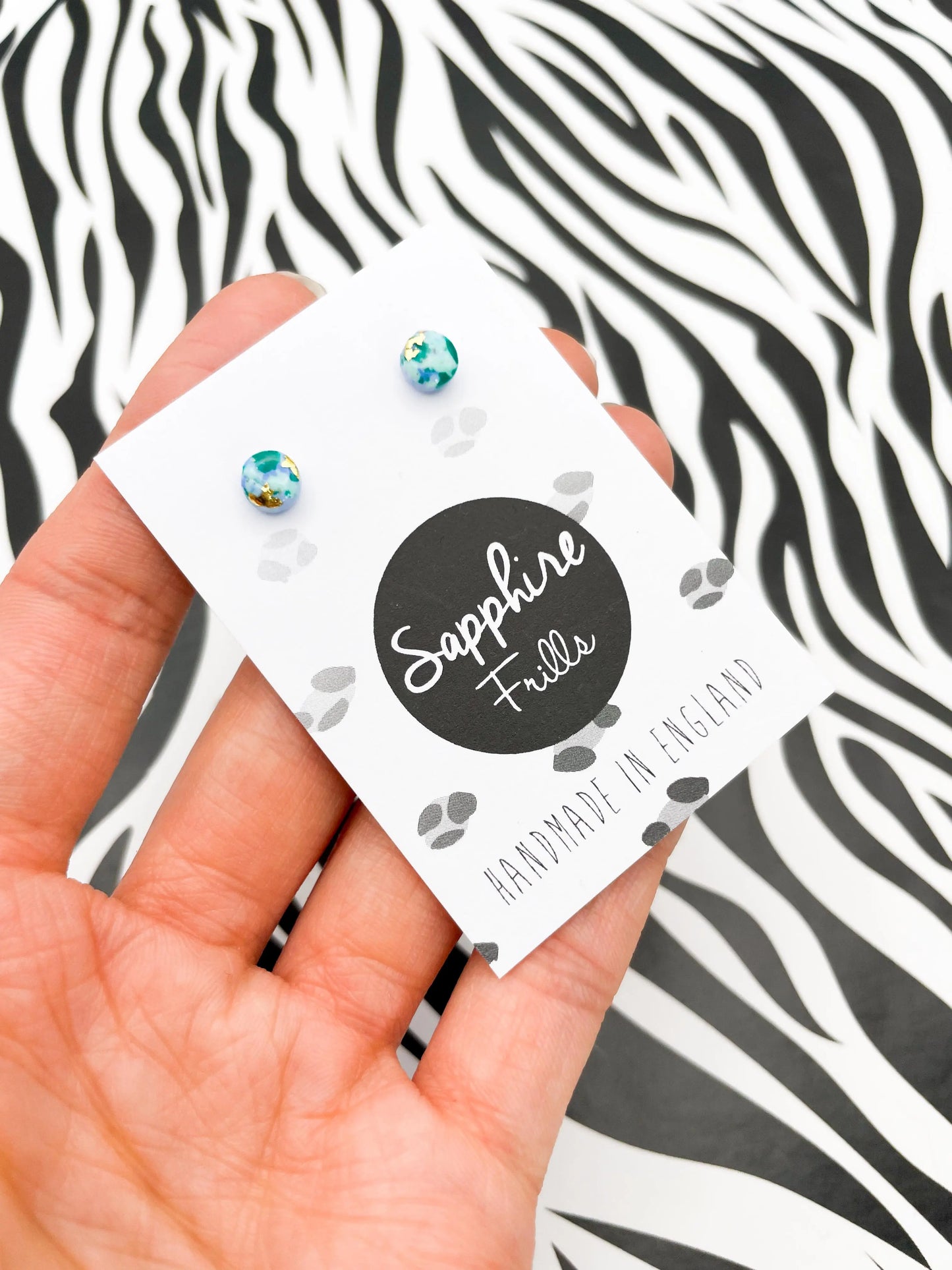 Micro Cornflour Blue, Green, Mint and Gold Foil Speckle Circle Stud Earrings from Sapphire Frills