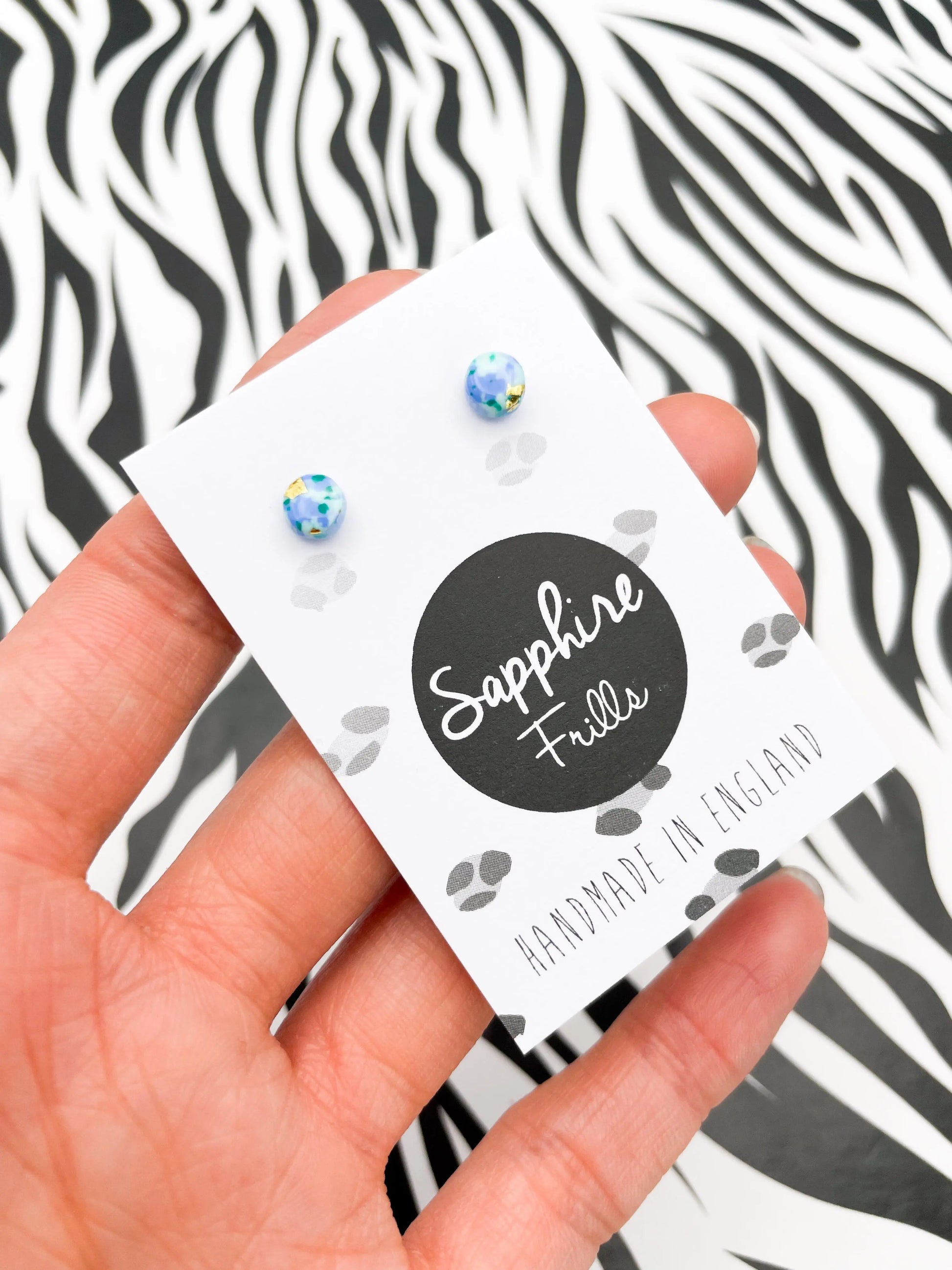 Micro Cornflour Blue, Green, Mint and Gold Foil Speckle Circle Stud Earrings from Sapphire Frills