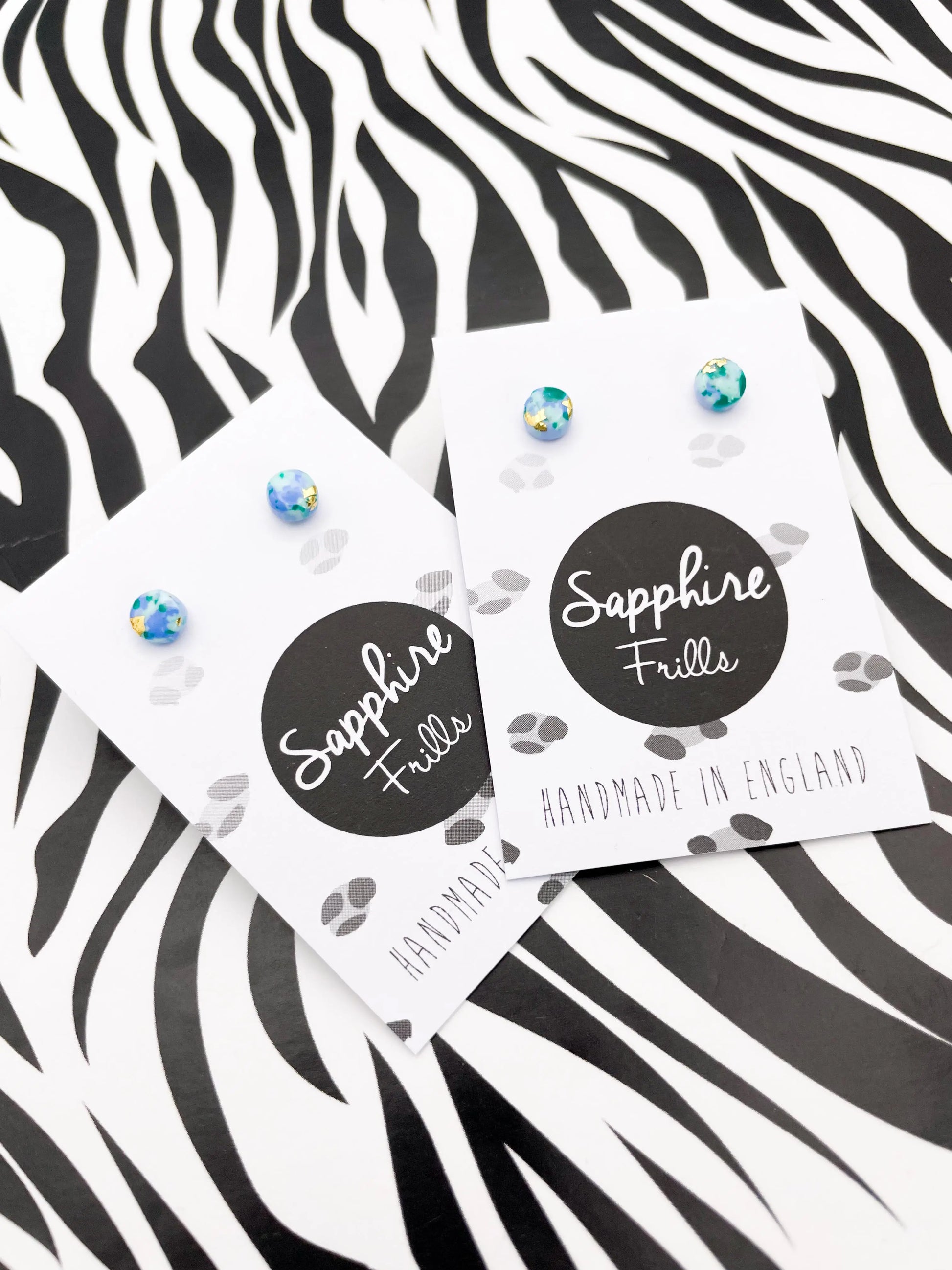 Micro Cornflour Blue, Green, Mint and Gold Foil Speckle Circle Stud Earrings from Sapphire Frills