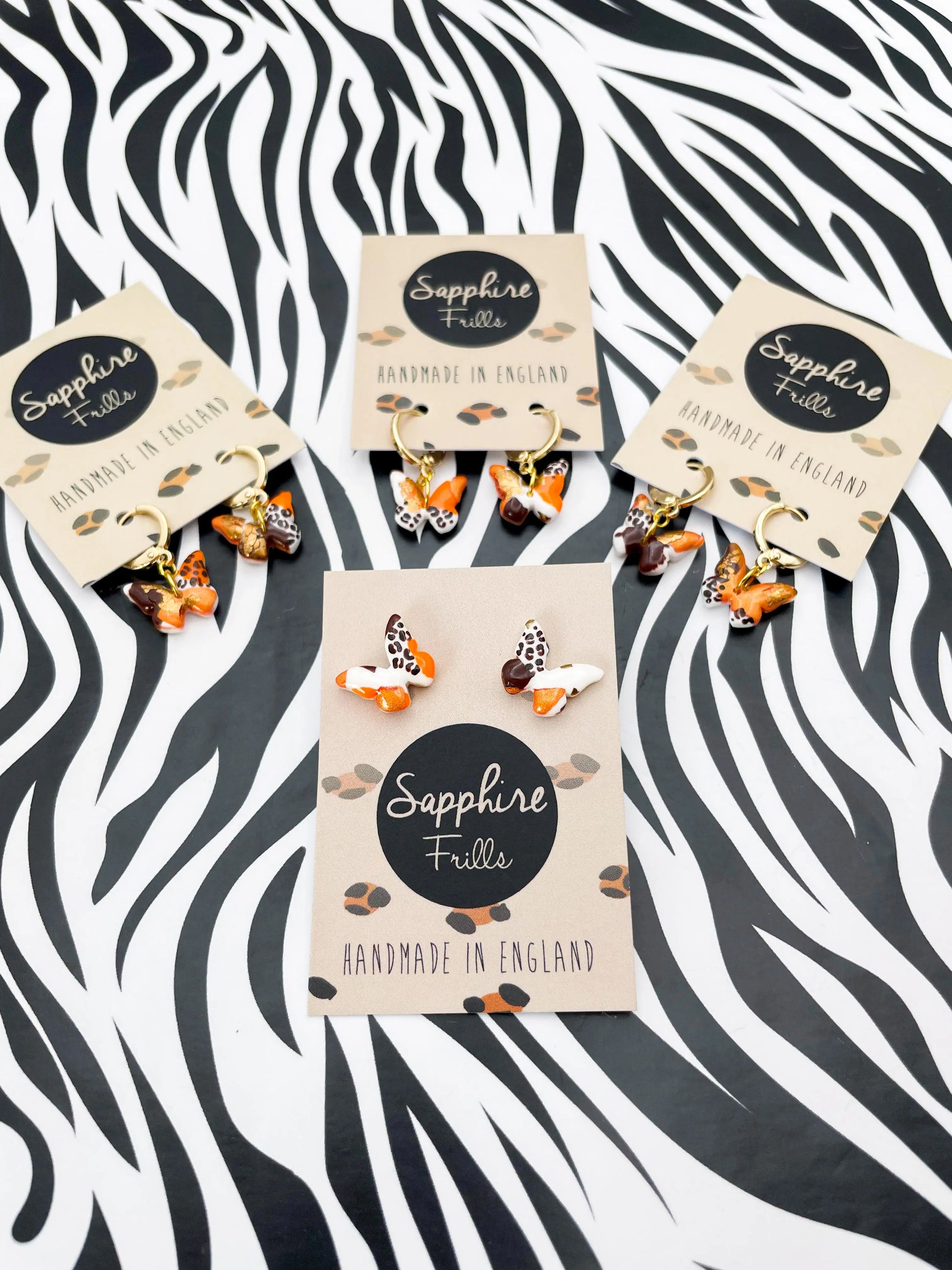 Mini Autumn Jungle Leopard Print Butterfly Stud Earrings from Sapphire Frills