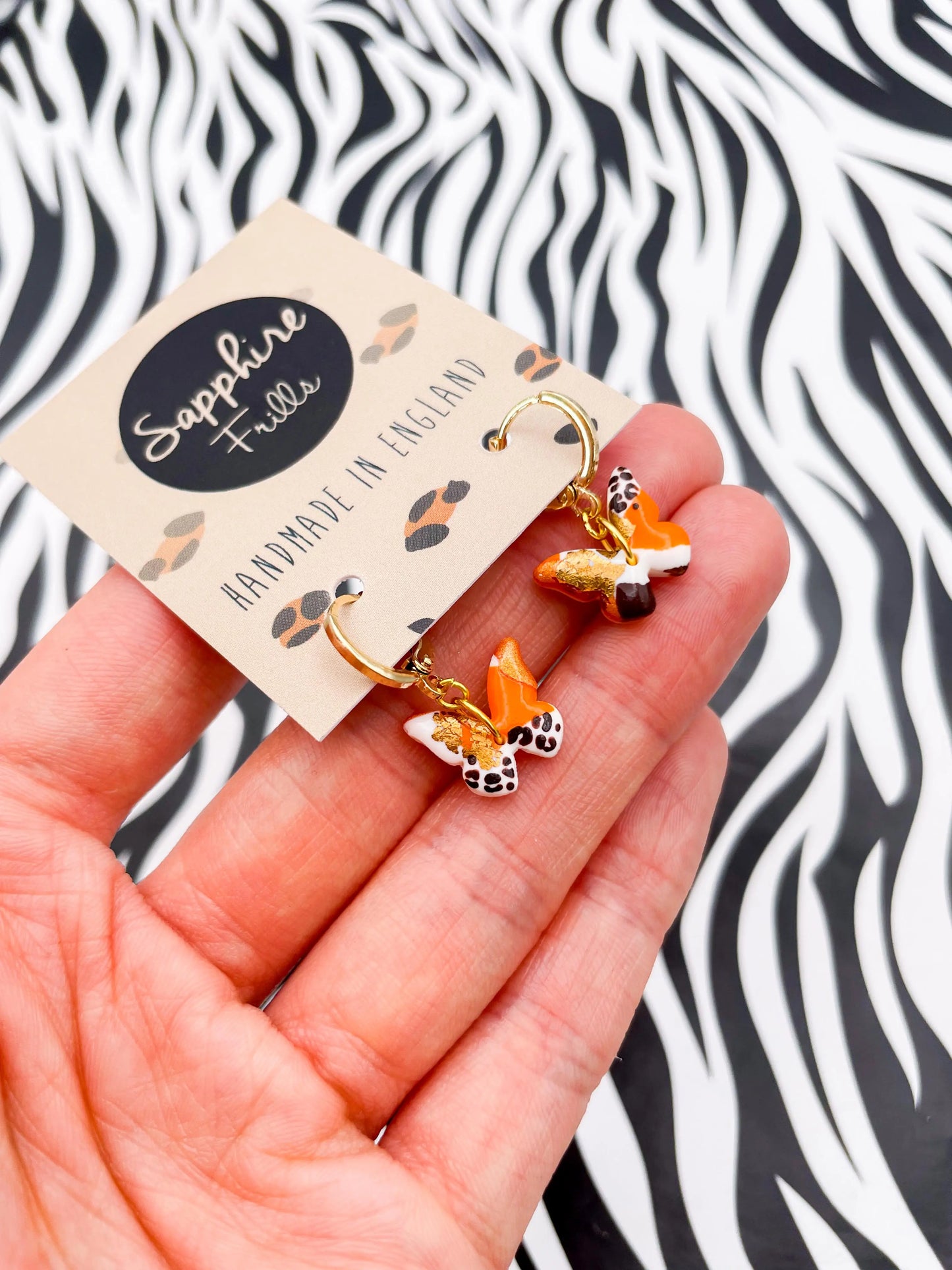 Mini Autumn Jungle Leopard Print Butterfly Stud Earrings from Sapphire Frills
