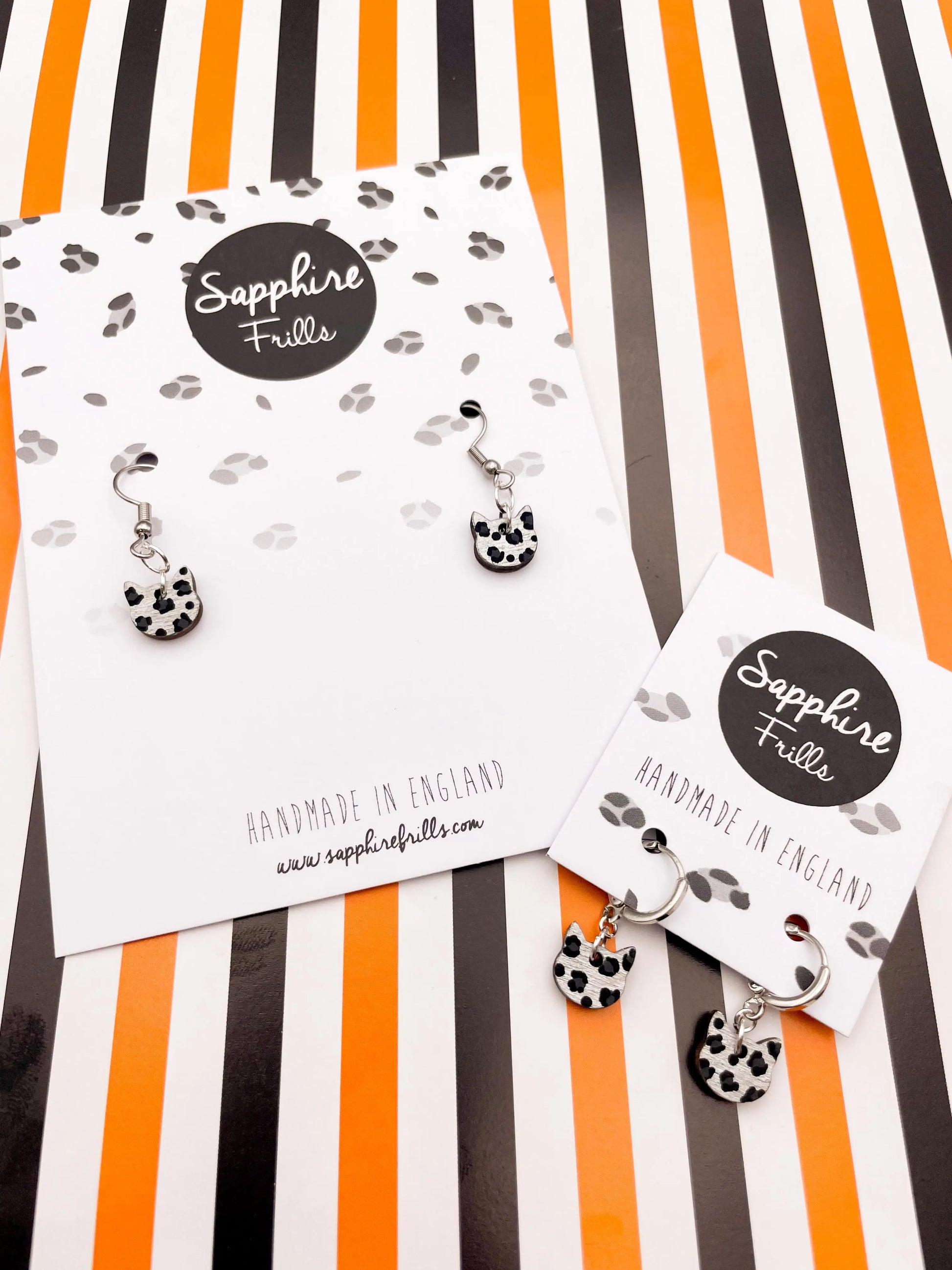 Mini Ghosty Leopard Print Cat Head Wooden Dangle Earrings from Sapphire Frills
