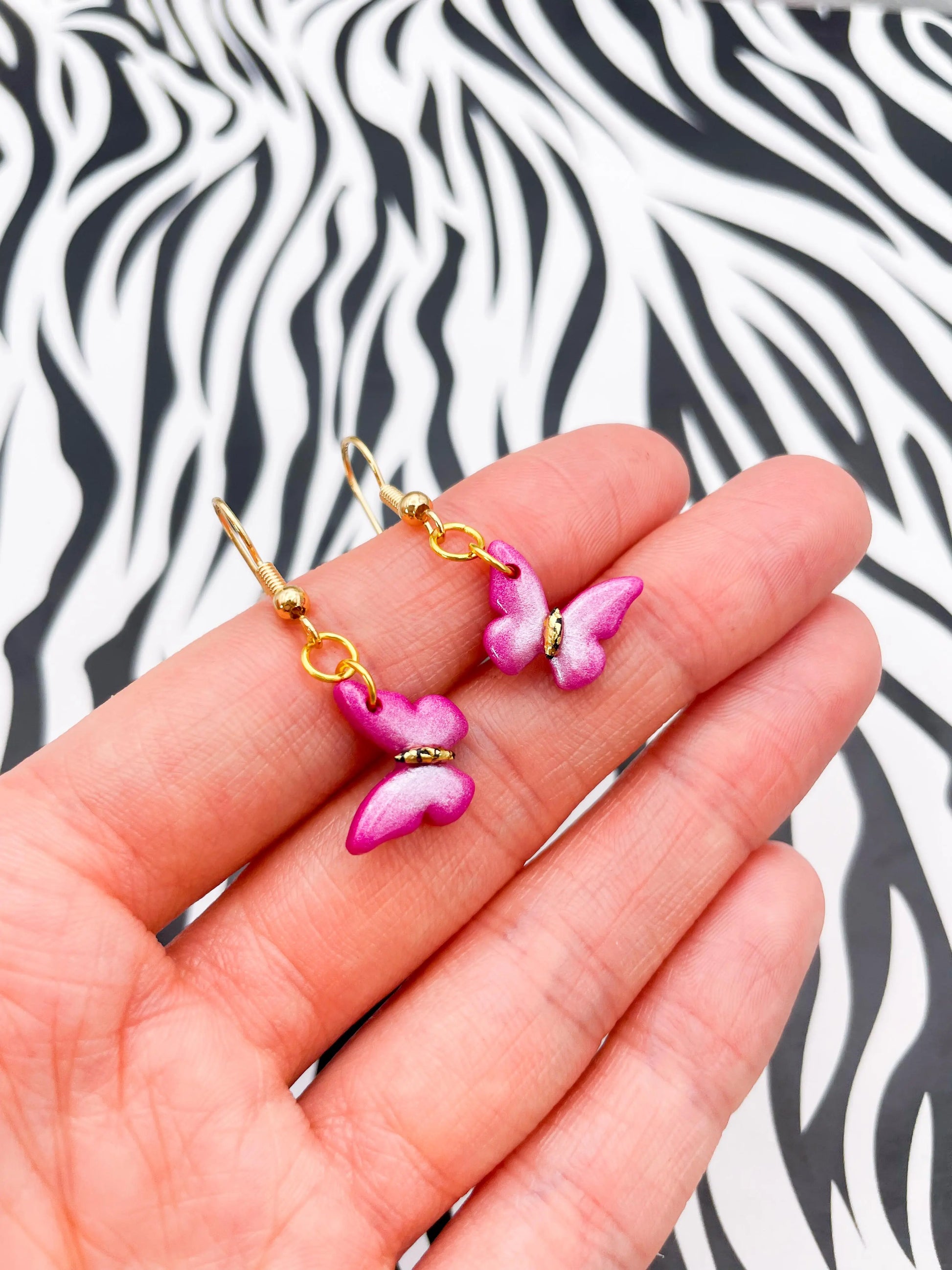 Mini Metallic Hot Pink Shimmery Butterfly Stud Earrings from Sapphire Frills
