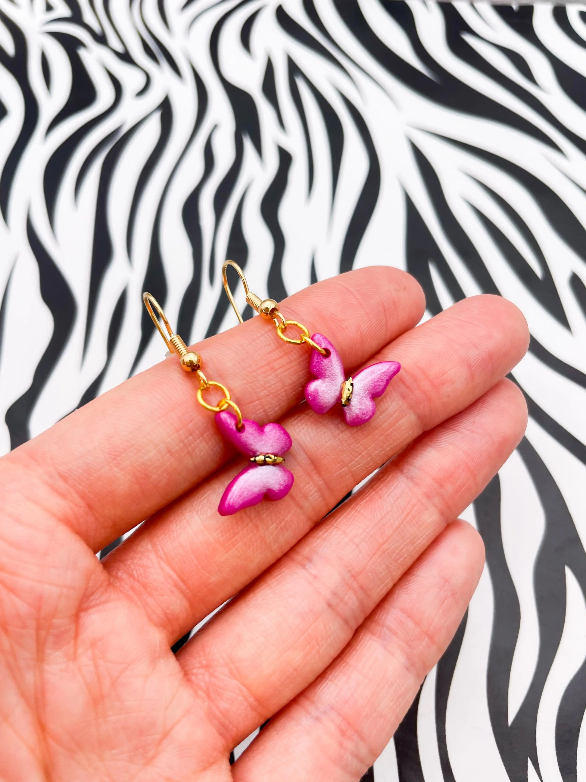 Mini Metallic Hot Pink Shimmery Butterfly Stud Earrings from Sapphire Frills