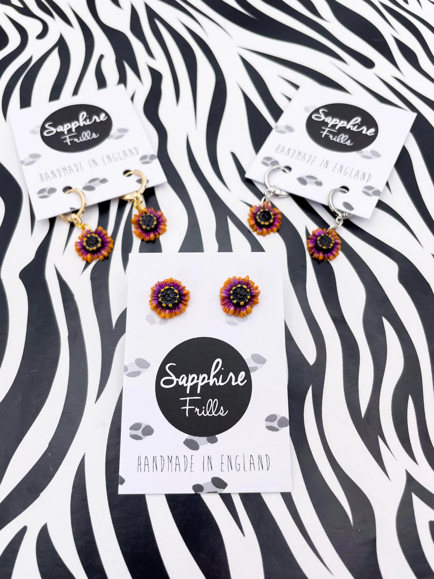 Mini Mustard and Purple African Daisy Stud Earrings from Sapphire Frills