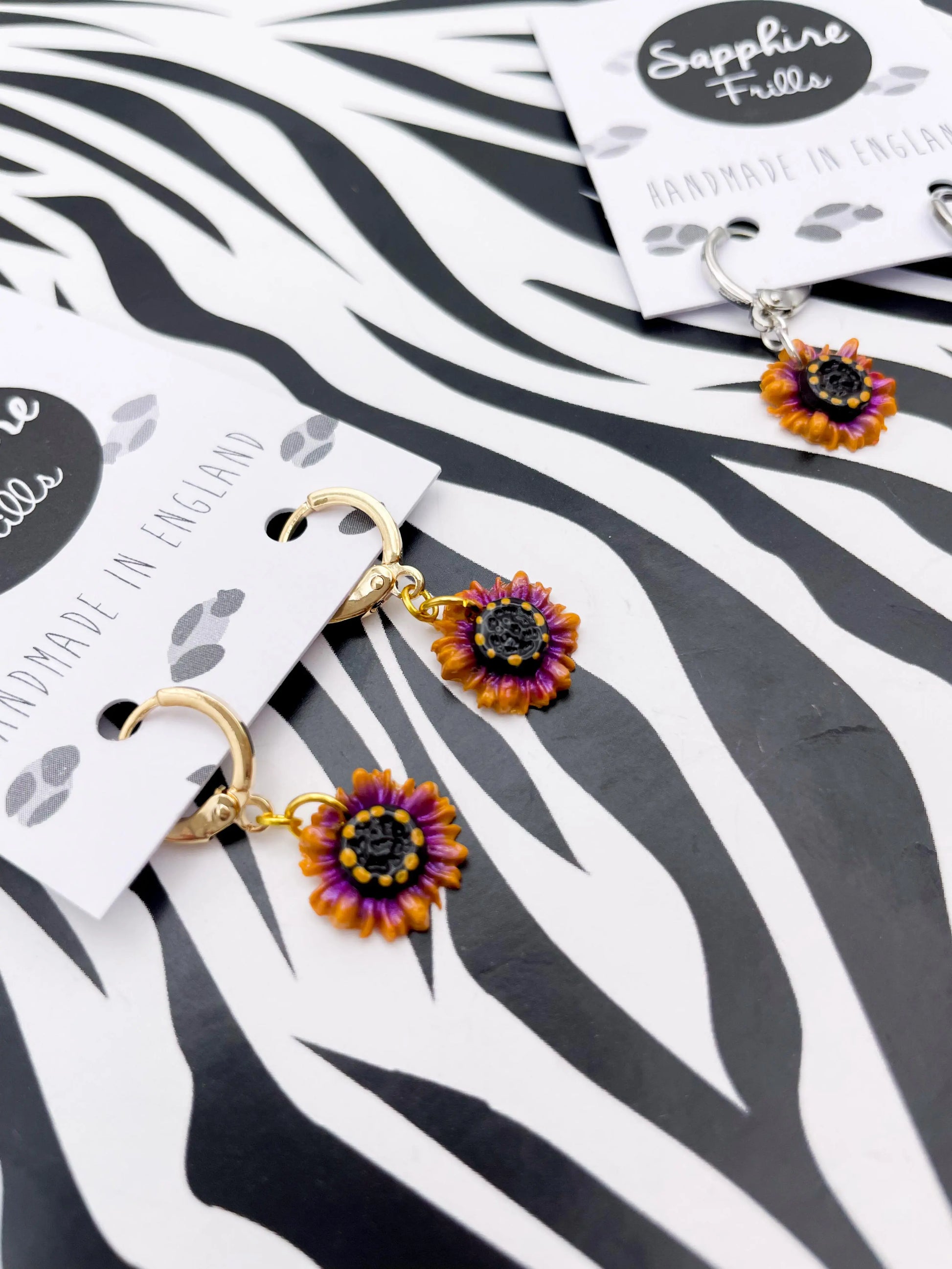 Mini Mustard and Purple African Daisy Stud Earrings from Sapphire Frills