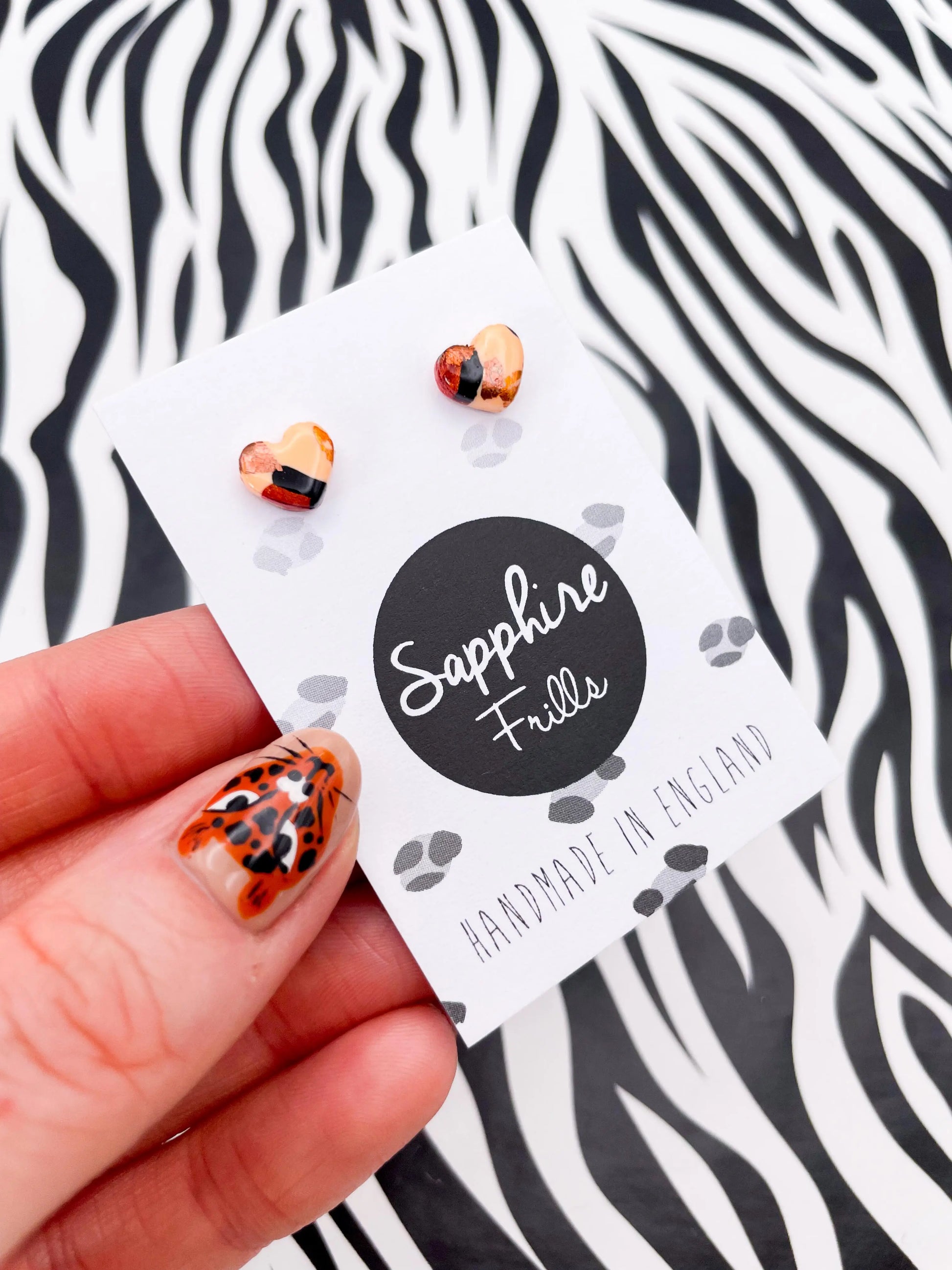 Mini Peach and Copper Leopard Print with Autumn Foil Heart Stud Earrings from Sapphire Frills