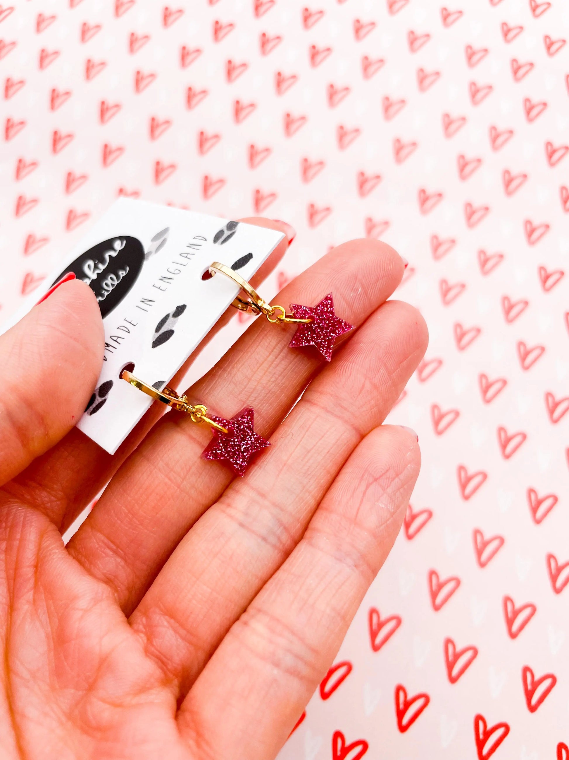 Mini Pink Glitter Acrylic Star Dangle Earrings from Sapphire Frills