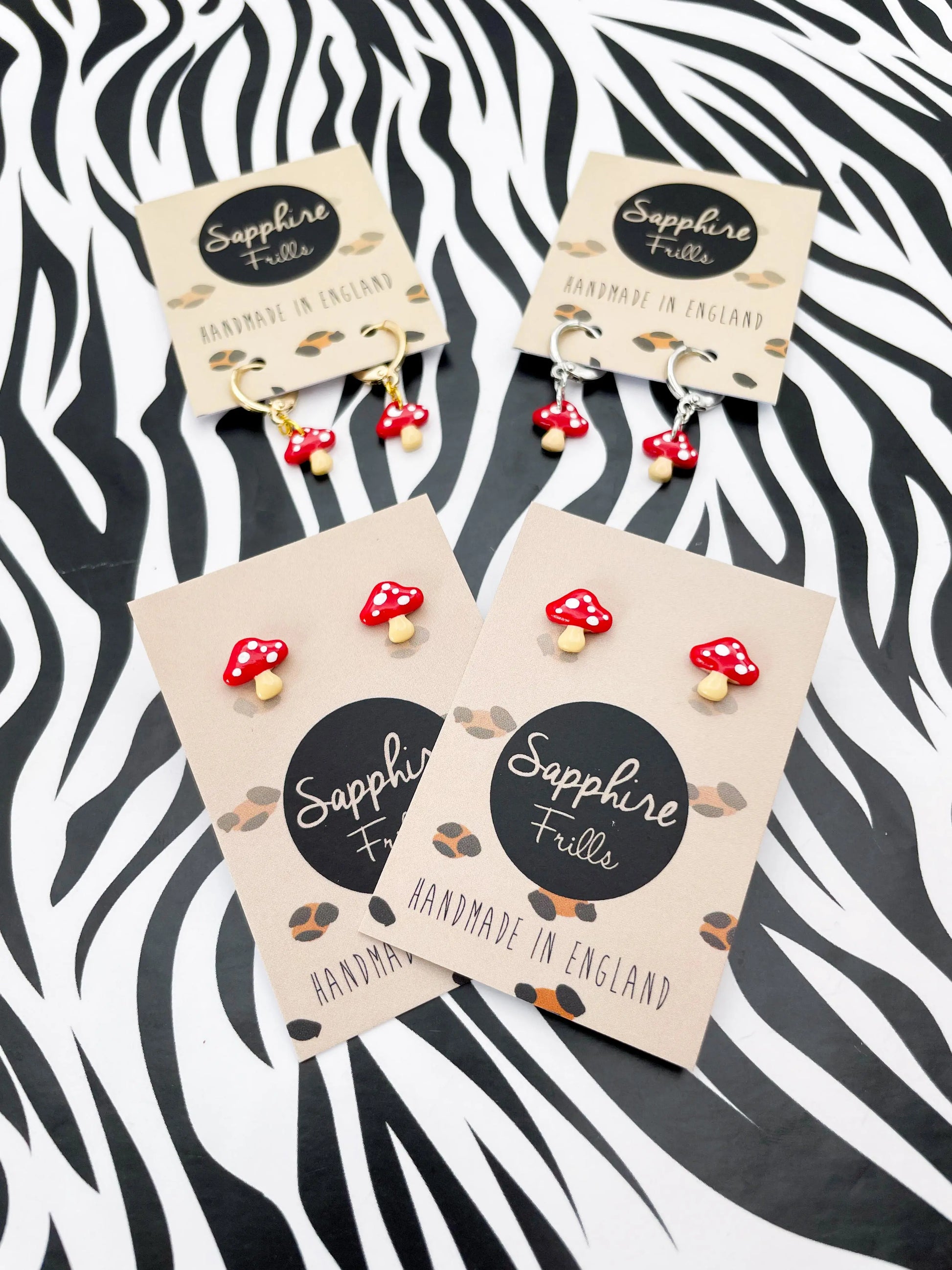 Mini Red and White Mushroom Stud Earrings from Sapphire Frills