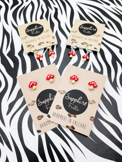 Mini Red and White Mushroom Stud Earrings from Sapphire Frills
