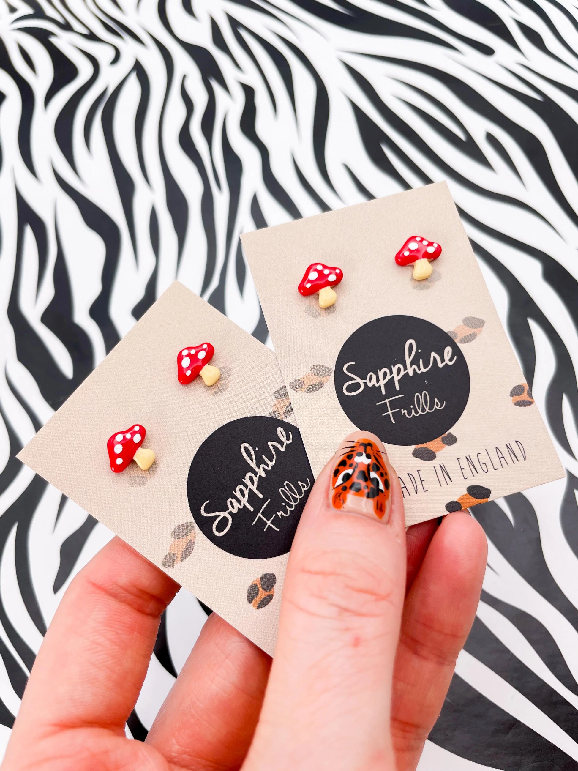 Mini Red and White Mushroom Stud Earrings from Sapphire Frills