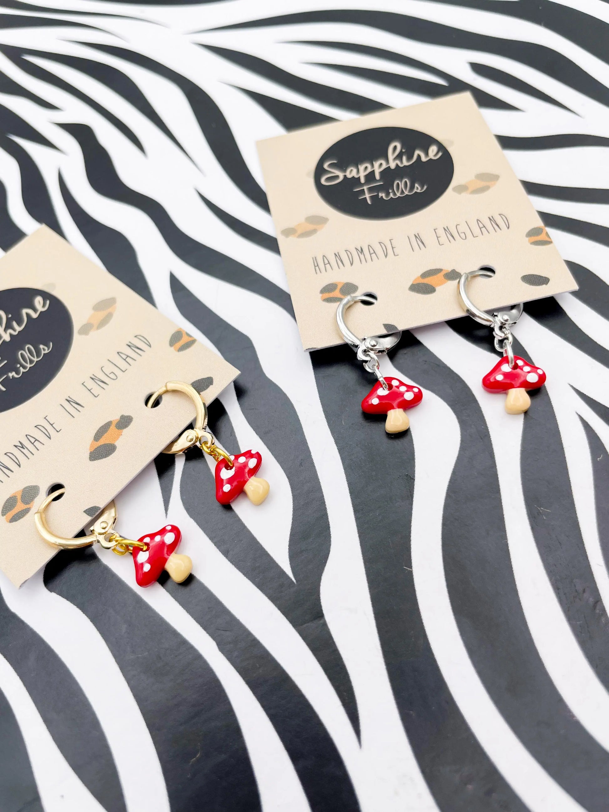 Mini Red and White Mushroom Stud Earrings from Sapphire Frills