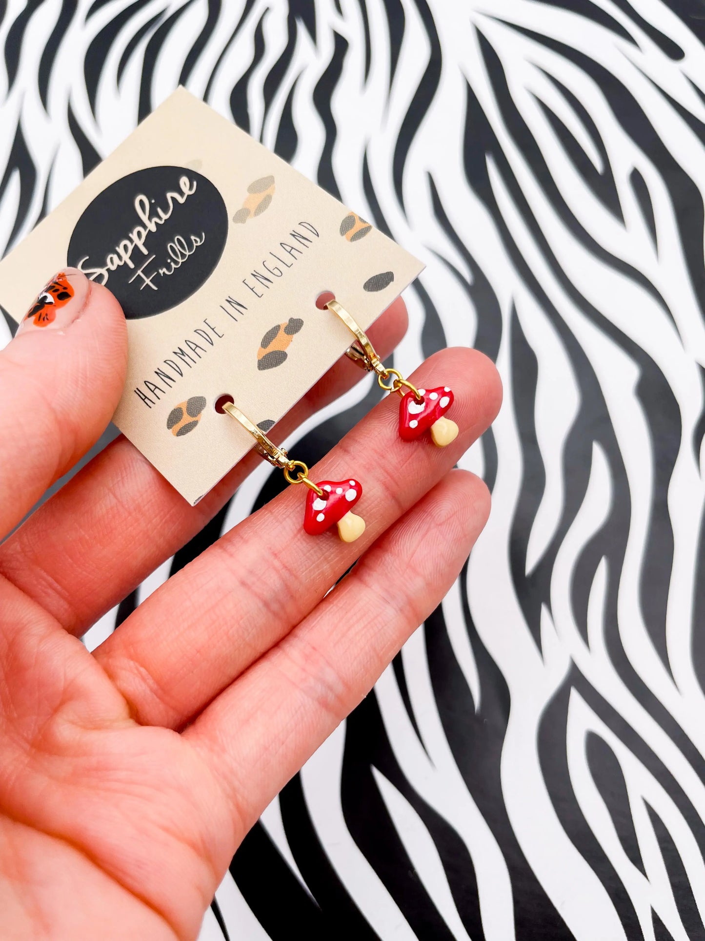 Mini Red and White Mushroom Stud Earrings from Sapphire Frills