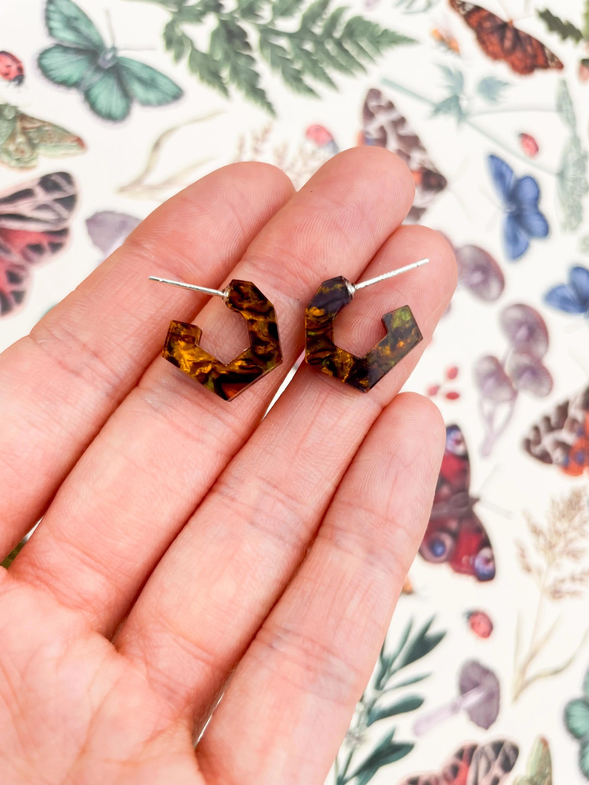 Small Autumn Marble Acrylic Geometric Hoops from Sapphire Frills