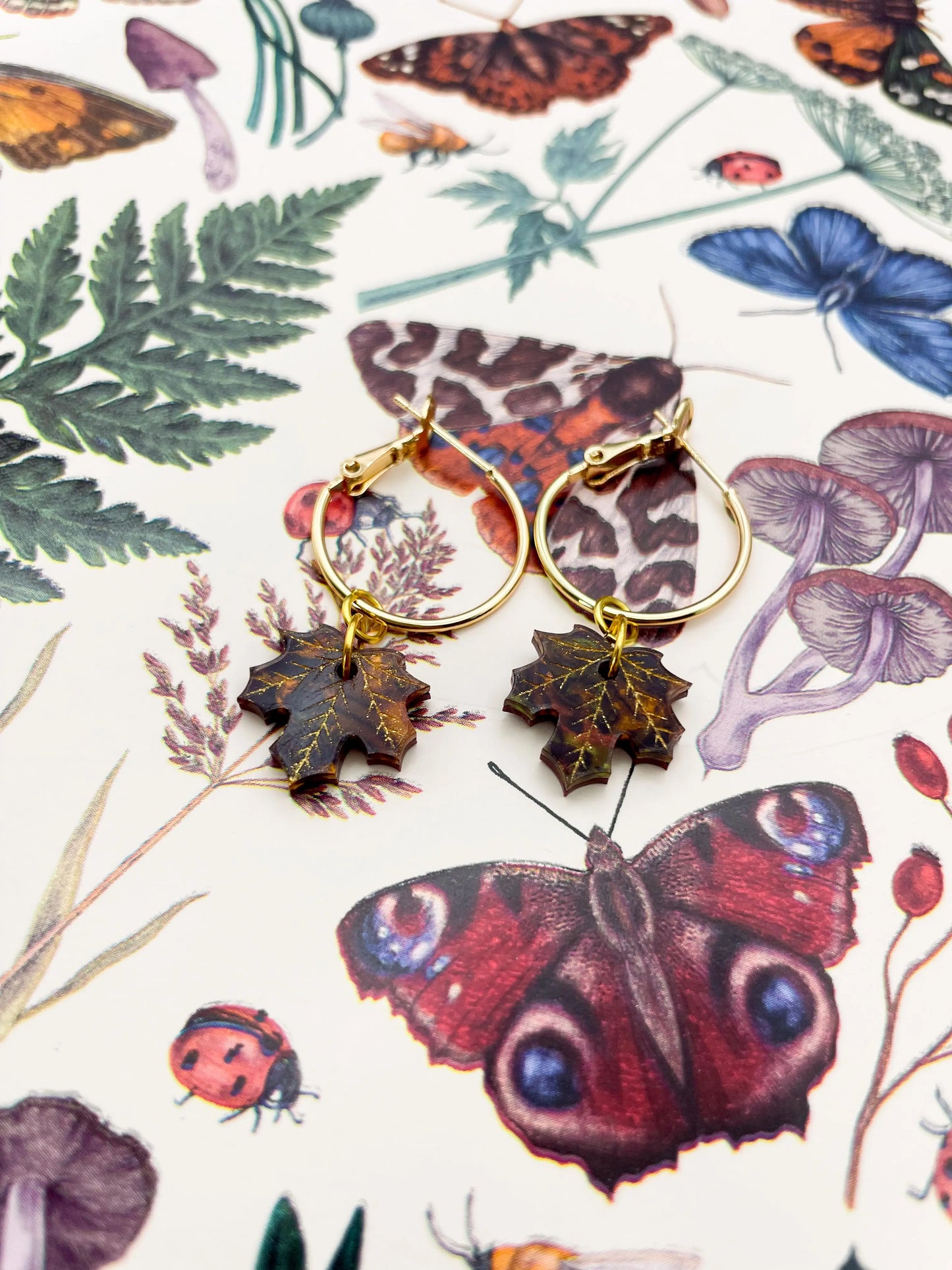 Small Autumn Marble Acrylic Maple Leaf Dangle Earrings from Sapphire Frills