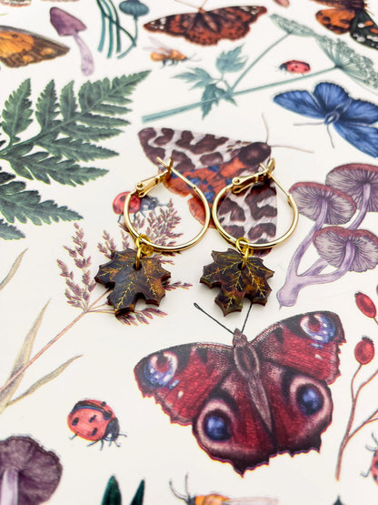 Small Autumn Marble Acrylic Maple Leaf Dangle Earrings from Sapphire Frills