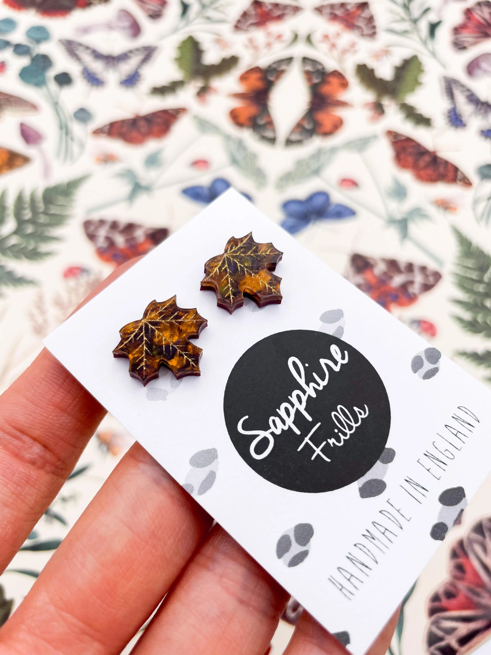 Small Autumn Marble Acrylic Maple Leaf Stud Earrings from Sapphire Frills