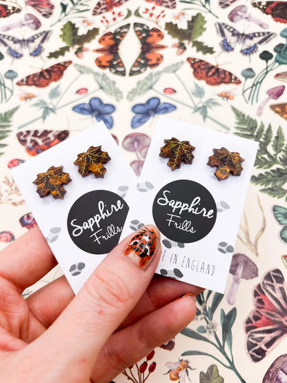Small Autumn Marble Acrylic Maple Leaf Stud Earrings from Sapphire Frills