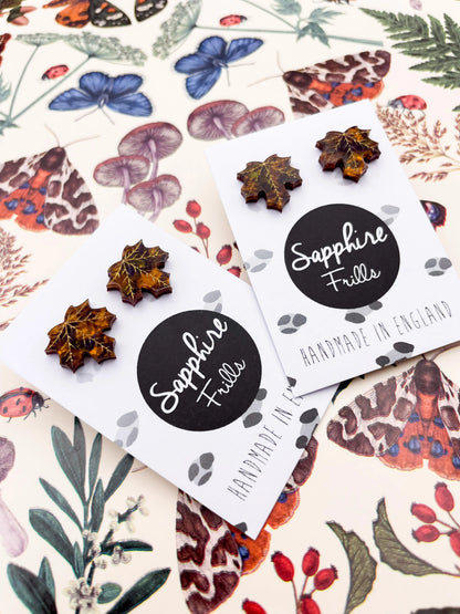 Small Autumn Marble Acrylic Maple Leaf Stud Earrings from Sapphire Frills