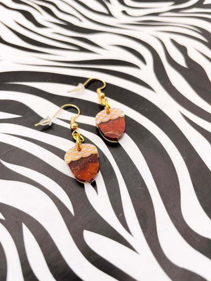 Small Brown, Gold and Beige Marble Acrylic Acorn Dangle Earrings from Sapphire Frills