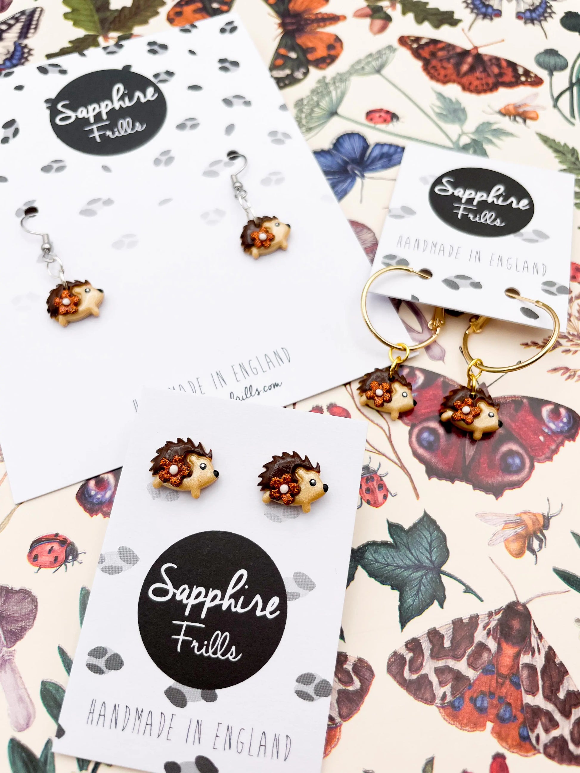 Small Copper Glitter Autumn Flower Hedgehog Earrings from Sapphire Frills