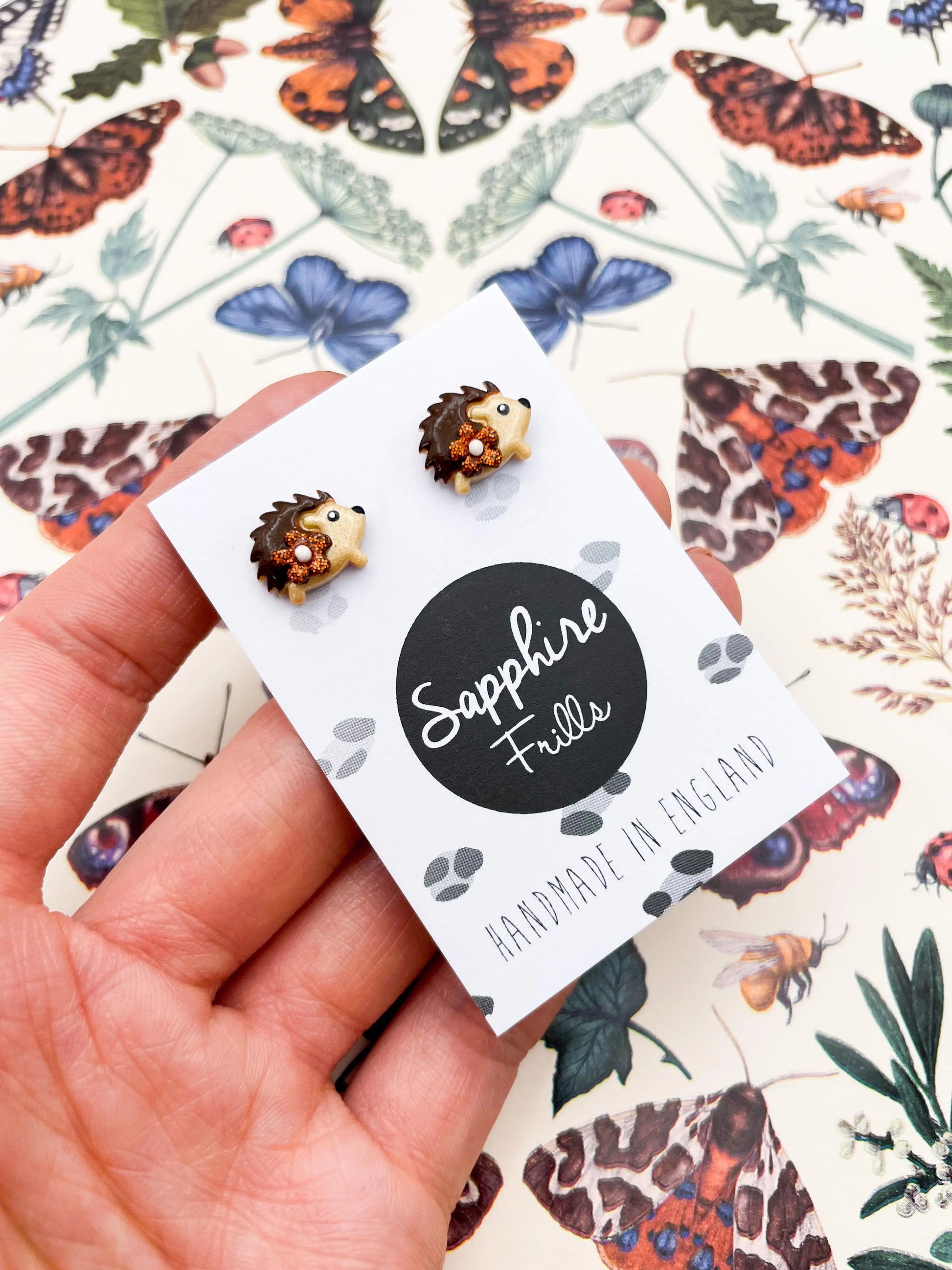 Small Copper Glitter Autumn Flower Hedgehog Earrings from Sapphire Frills